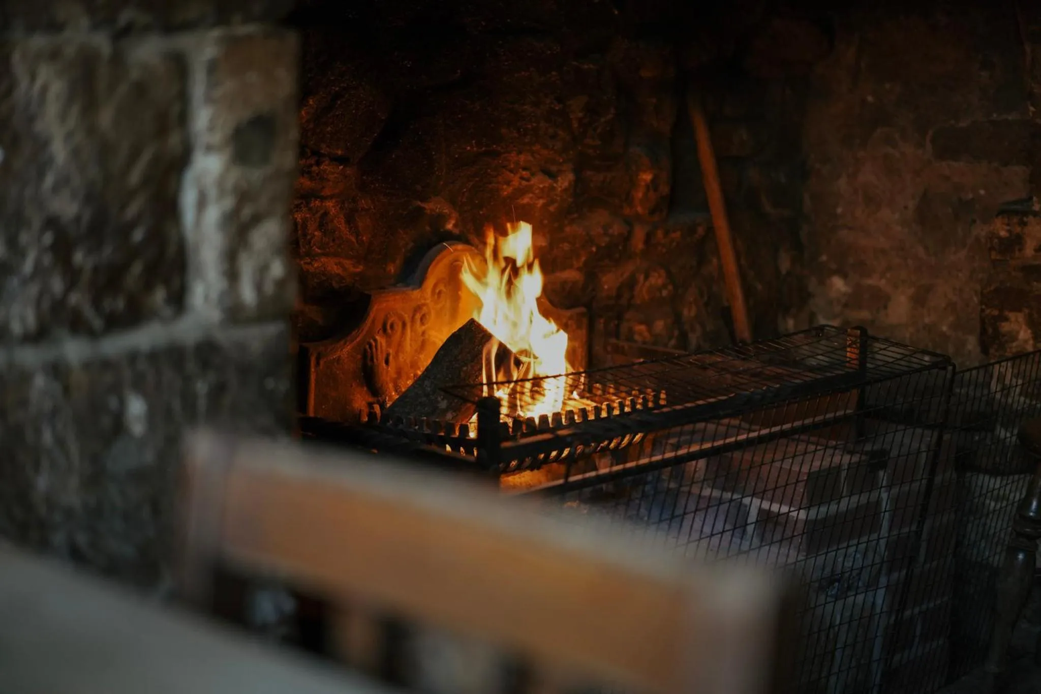 fireplace in The Falkland Arms
