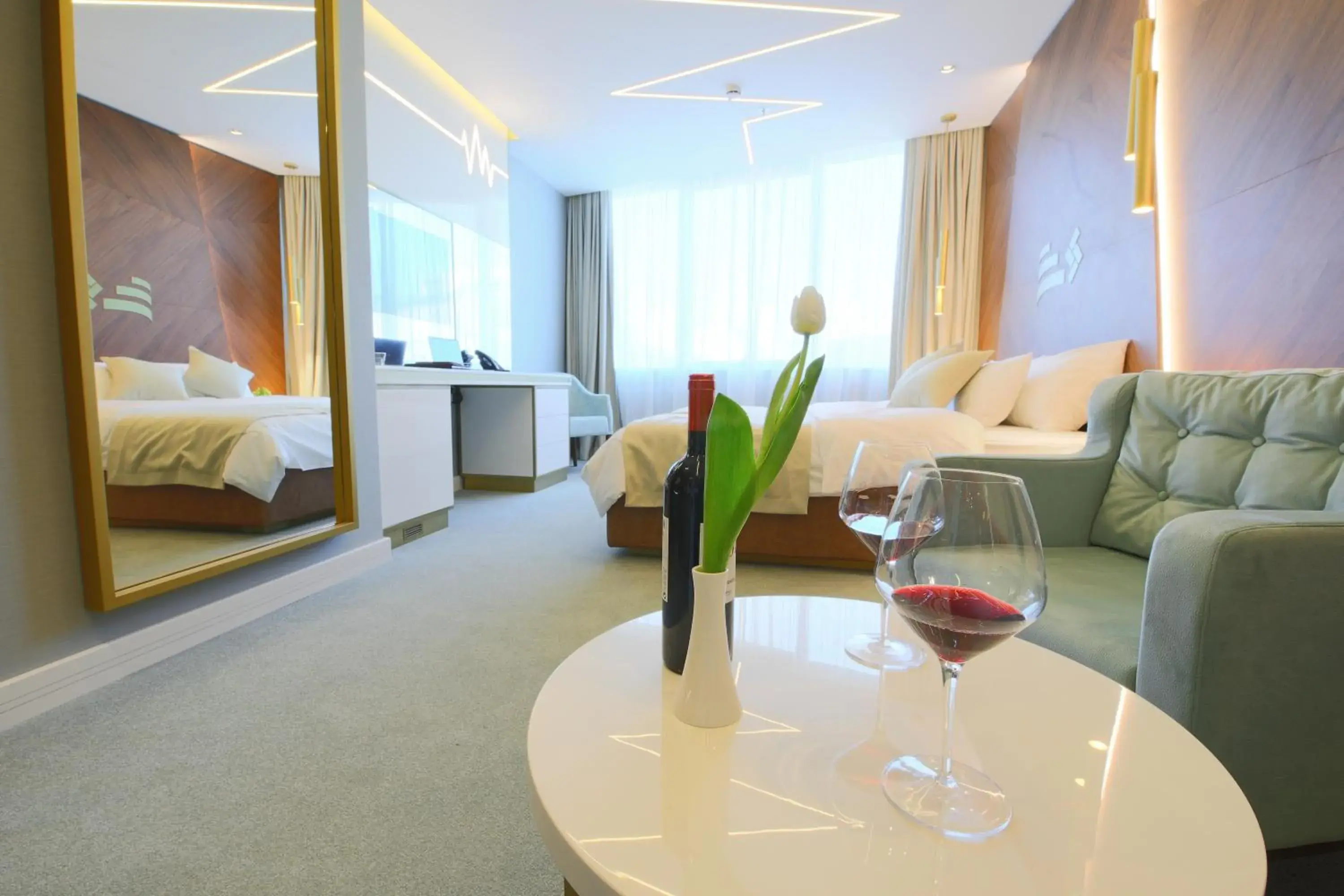 Seating area, Bed in Hotel Pupin Novi Sad Seating area, Bed in Hotel Pupin Novi Sad