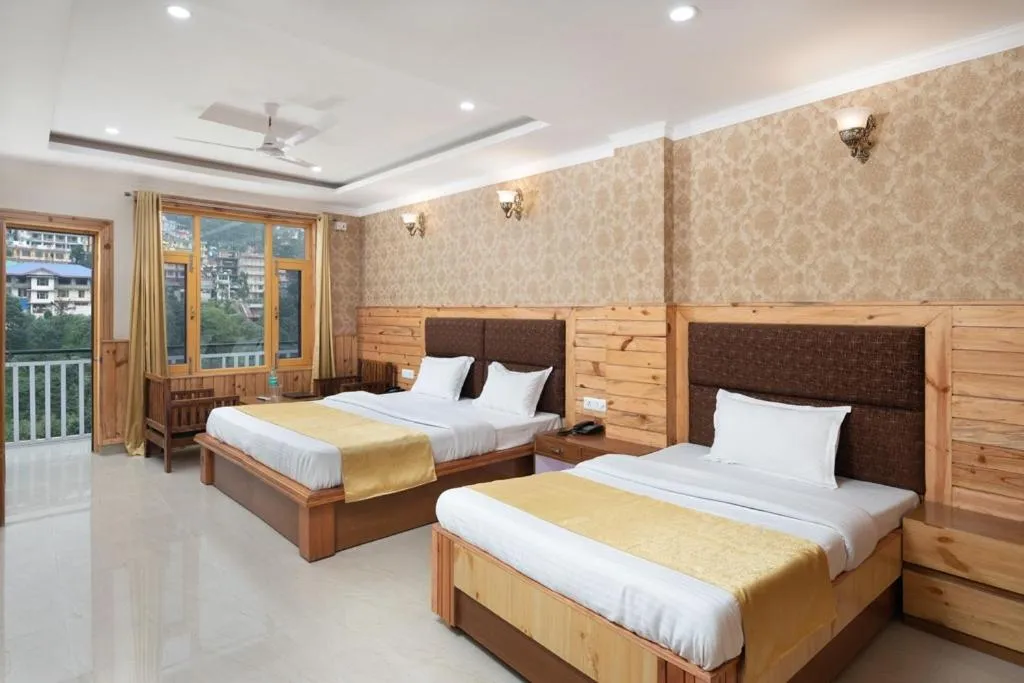 Bed in McLeod Ganj Mountain view