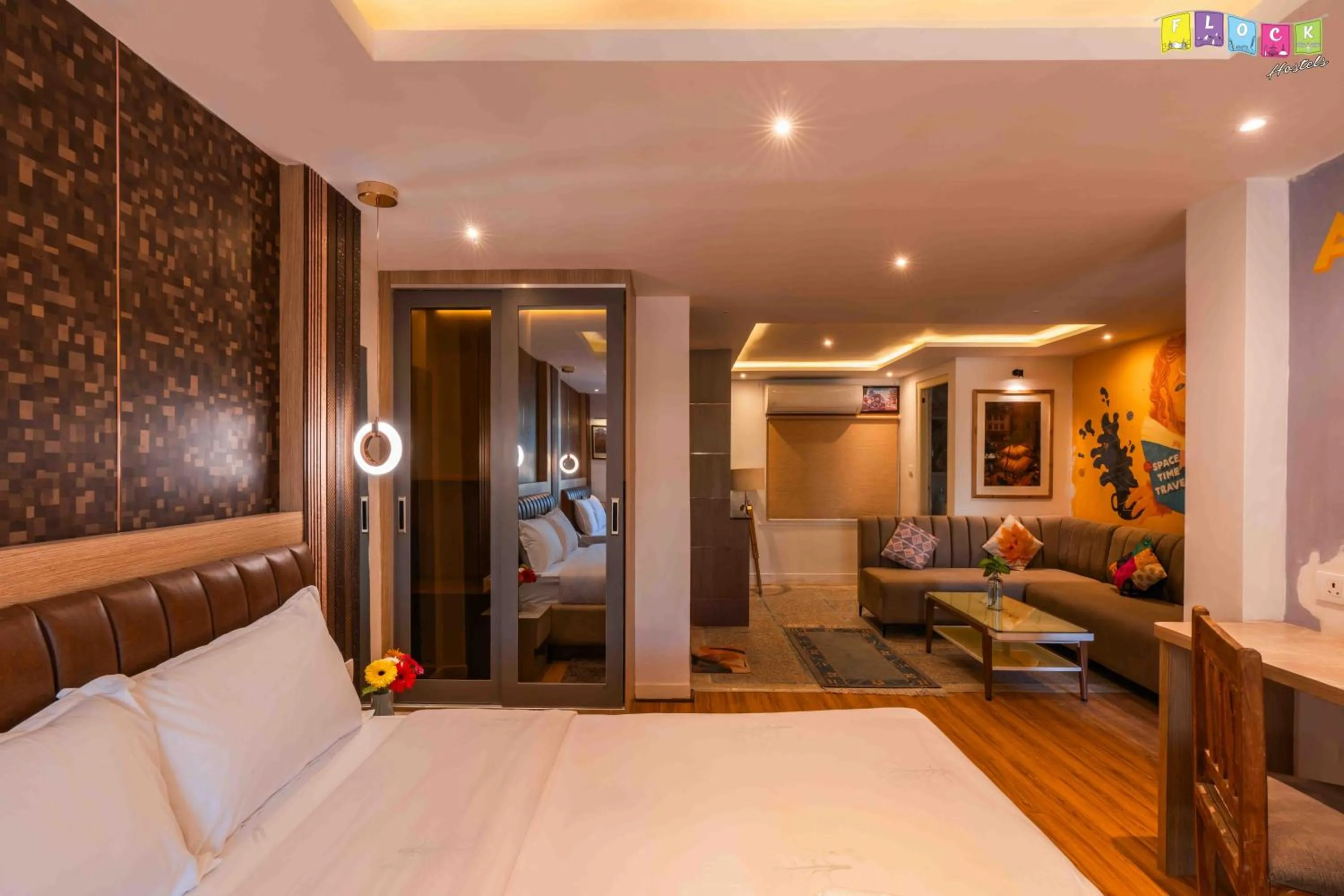 Seating area, Bed in Flock Kathmandu