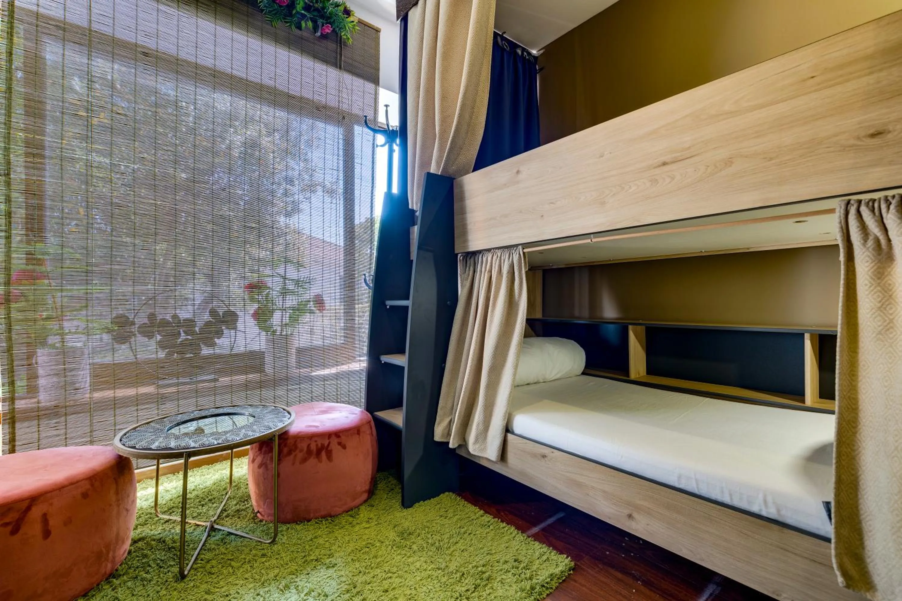 Bedroom, Bed in Garden in Town Hostel