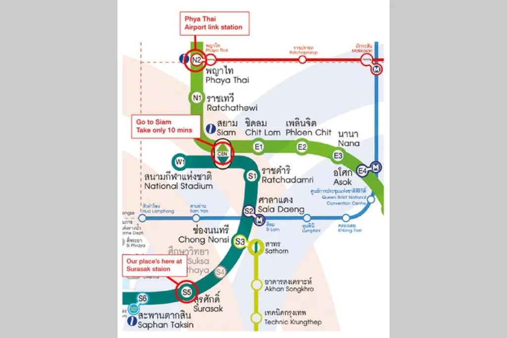 S2 Silom Large room 4-6 guests Full kitchen WIFI