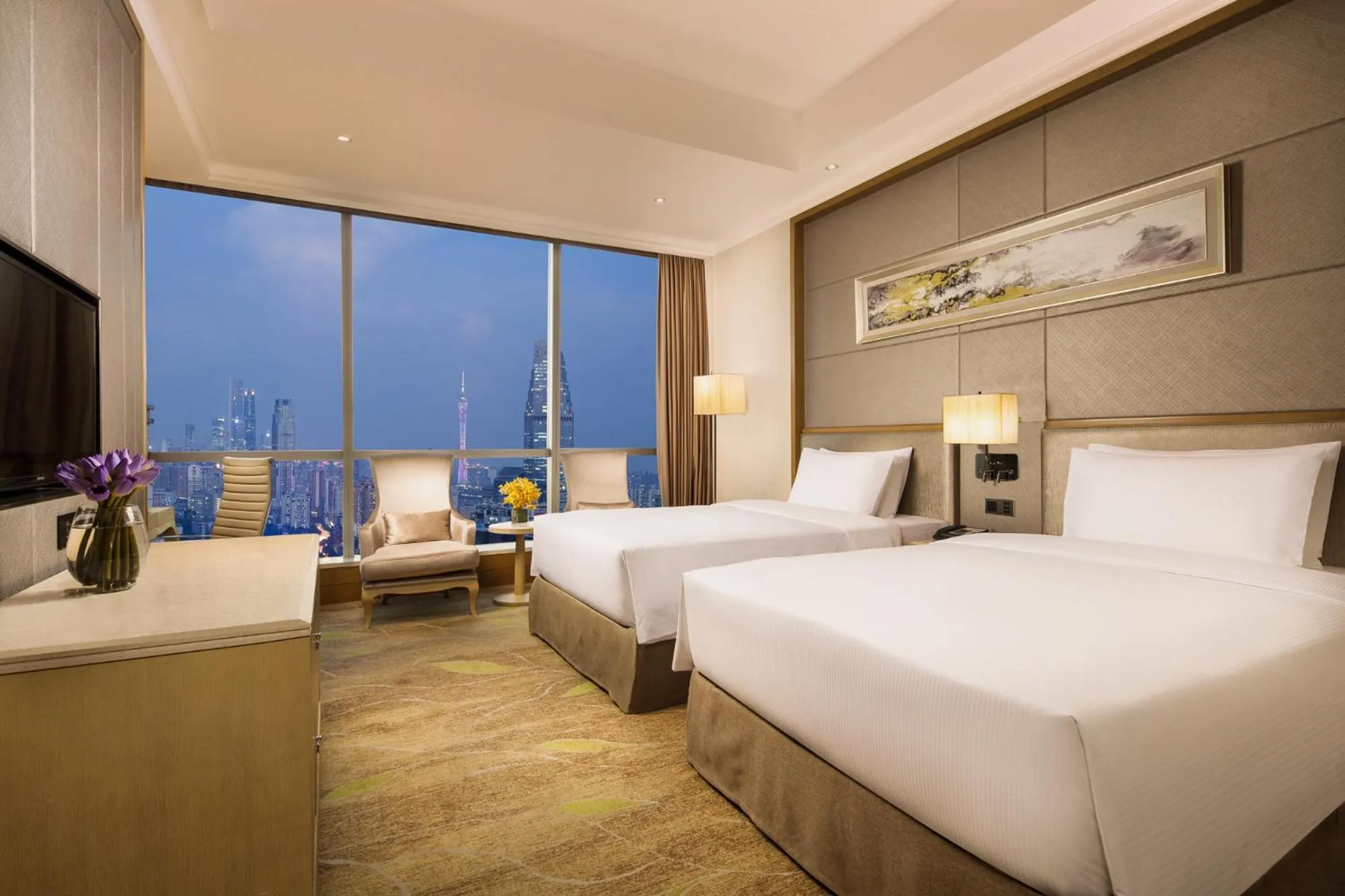 View (from property/room), Bed in DoubleTree by Hilton Guangzhou - Near Beijing Road Pedestrian Street