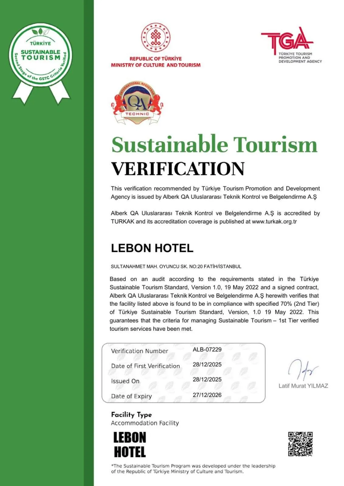 Logo/Certificate/Sign in Lebon Hotel-Special Class
