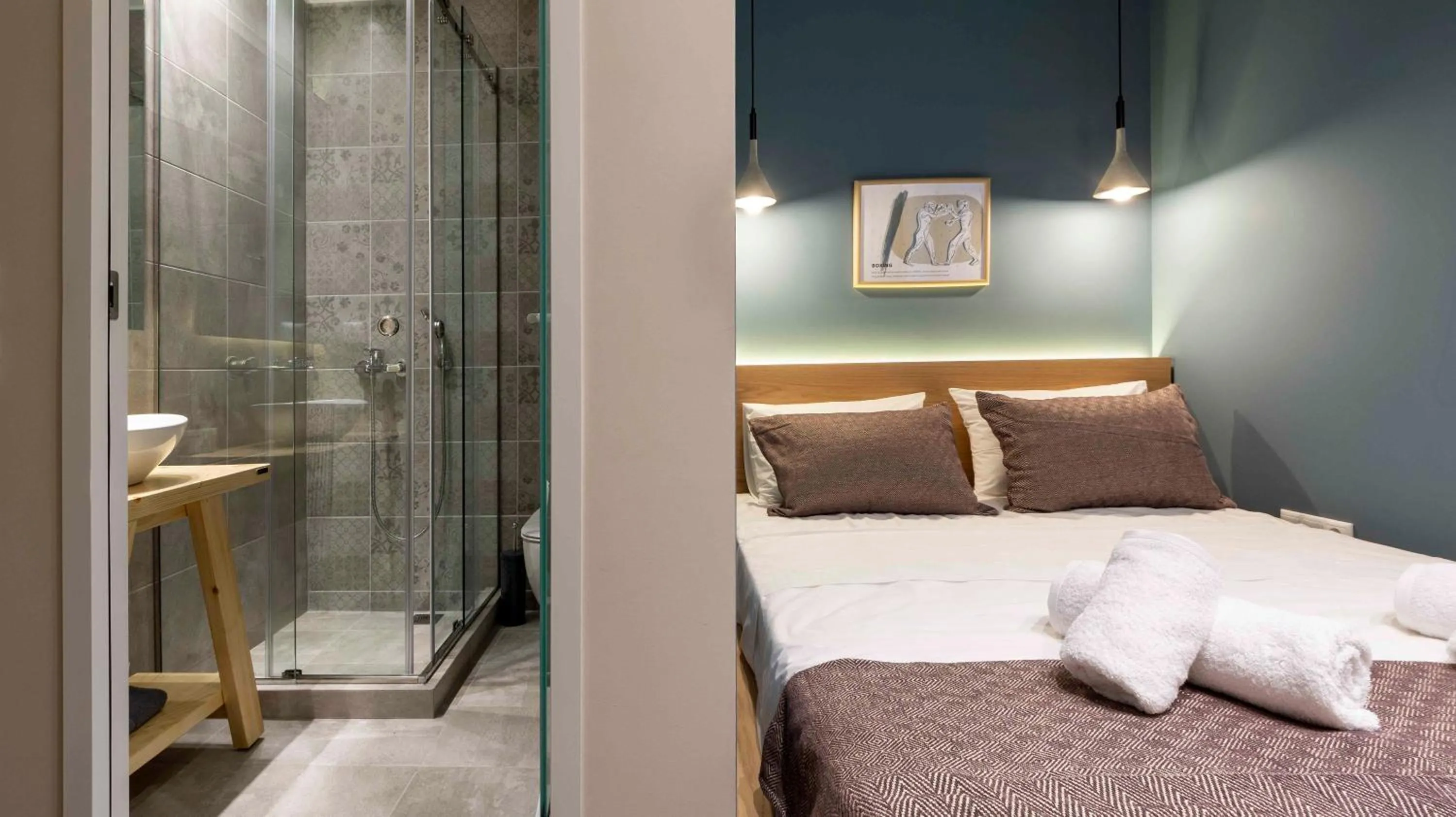 Bedroom, Bed in “Champions” Apartment in N. Kosmos neighbourhood
