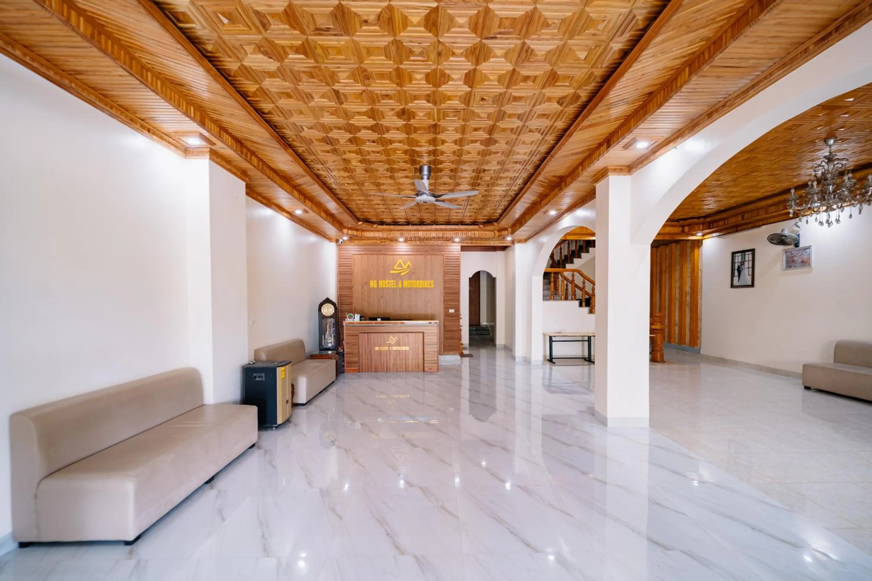 Lobby or reception in HG Hostel provide Tours & Motorbikes