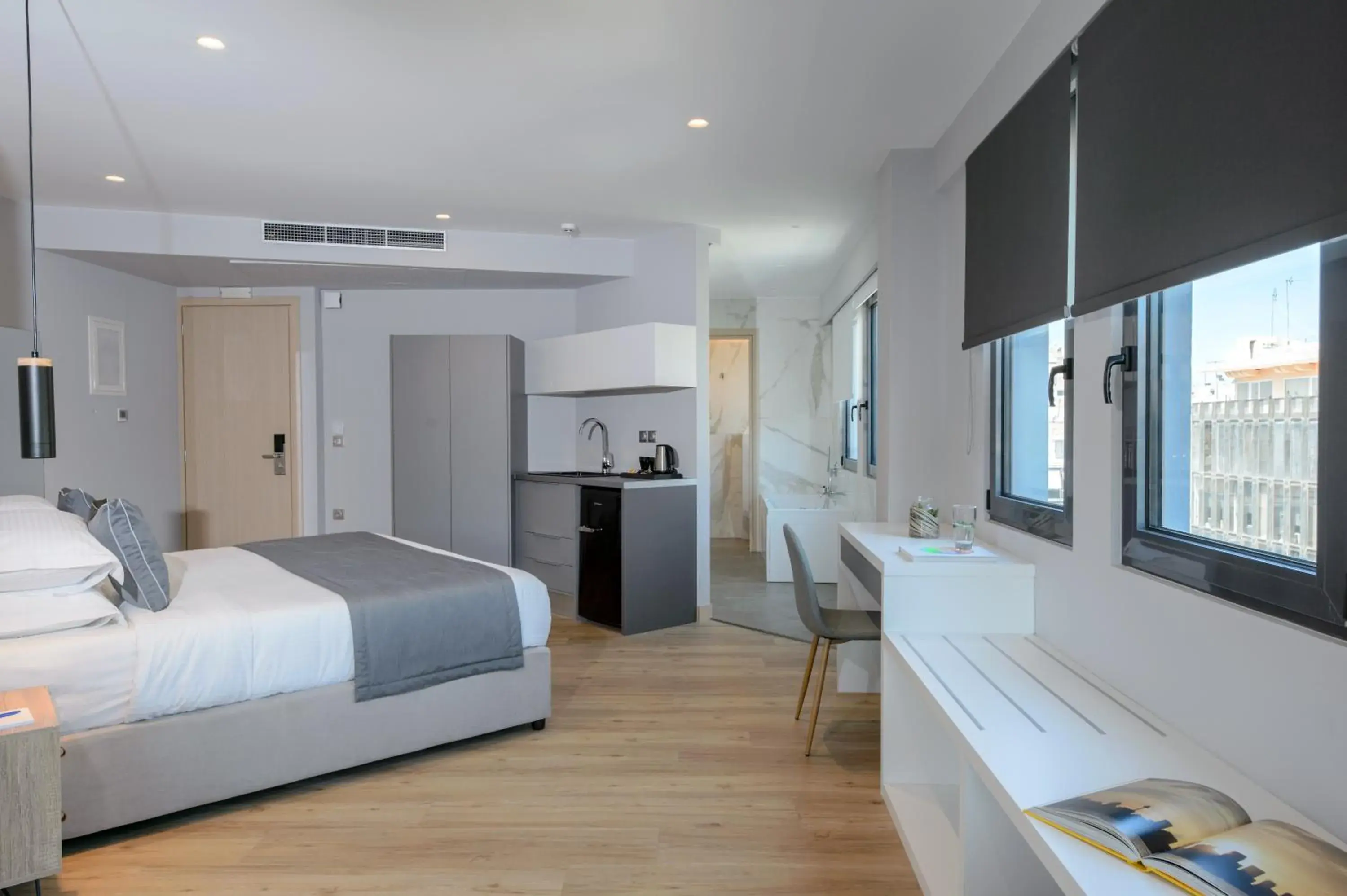 Kitchen or kitchenette, Bed in The Convo Syngrou Apartments Kitchen or kitchenette, Bed in The Convo Syngrou Apartments