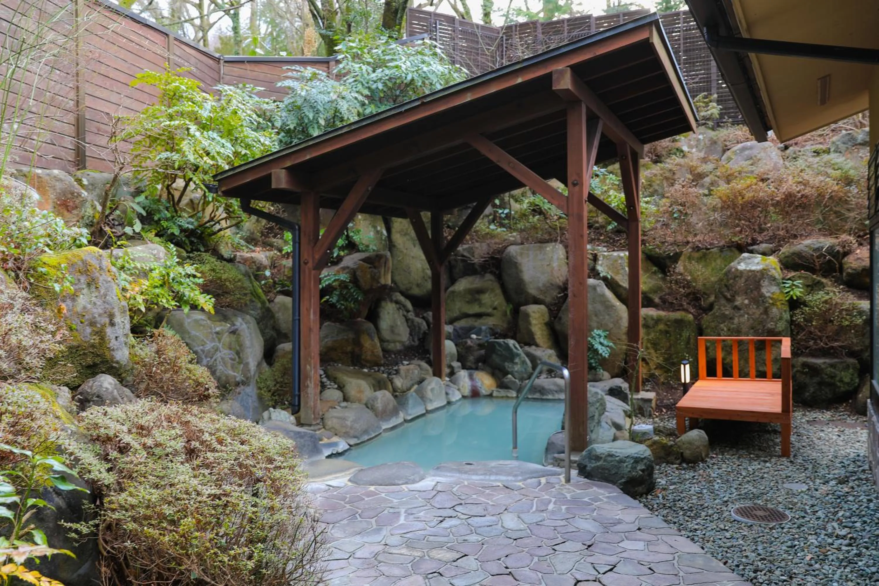 Hot Spring Bath in Ajisai Onsen Ryokan - Award Winning Private Open Air Onsen