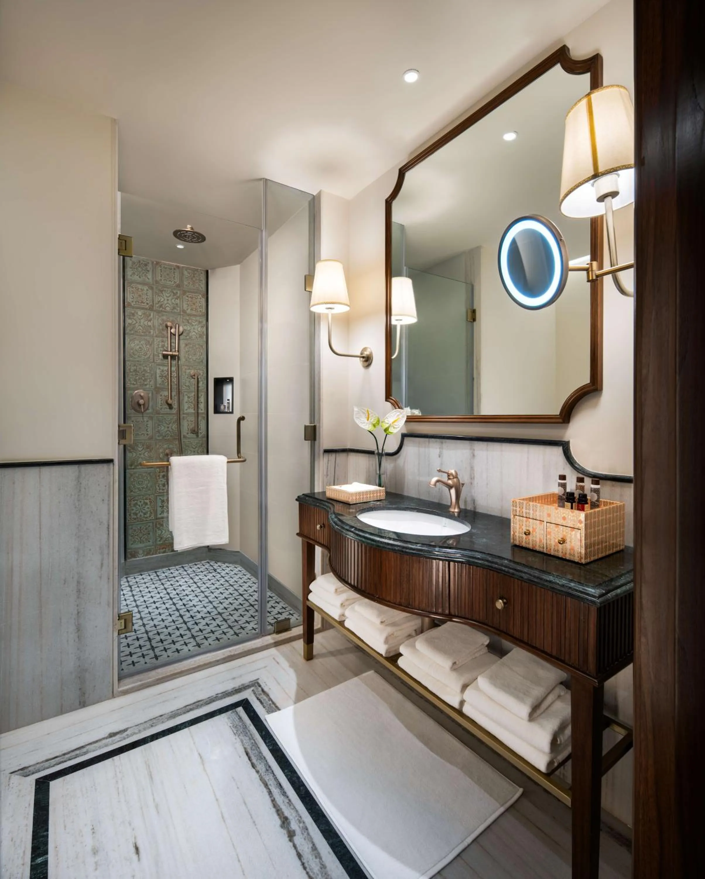 Bathroom, Bed in Taj Gorbandh Palace, Jaisalmer