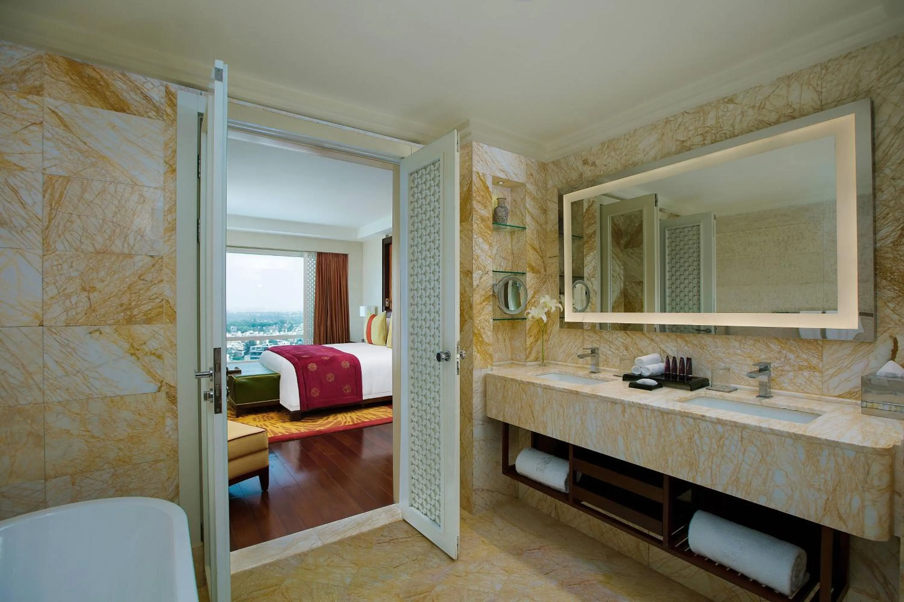 Bathroom, Bed in The Ritz-Carlton, Bangalore