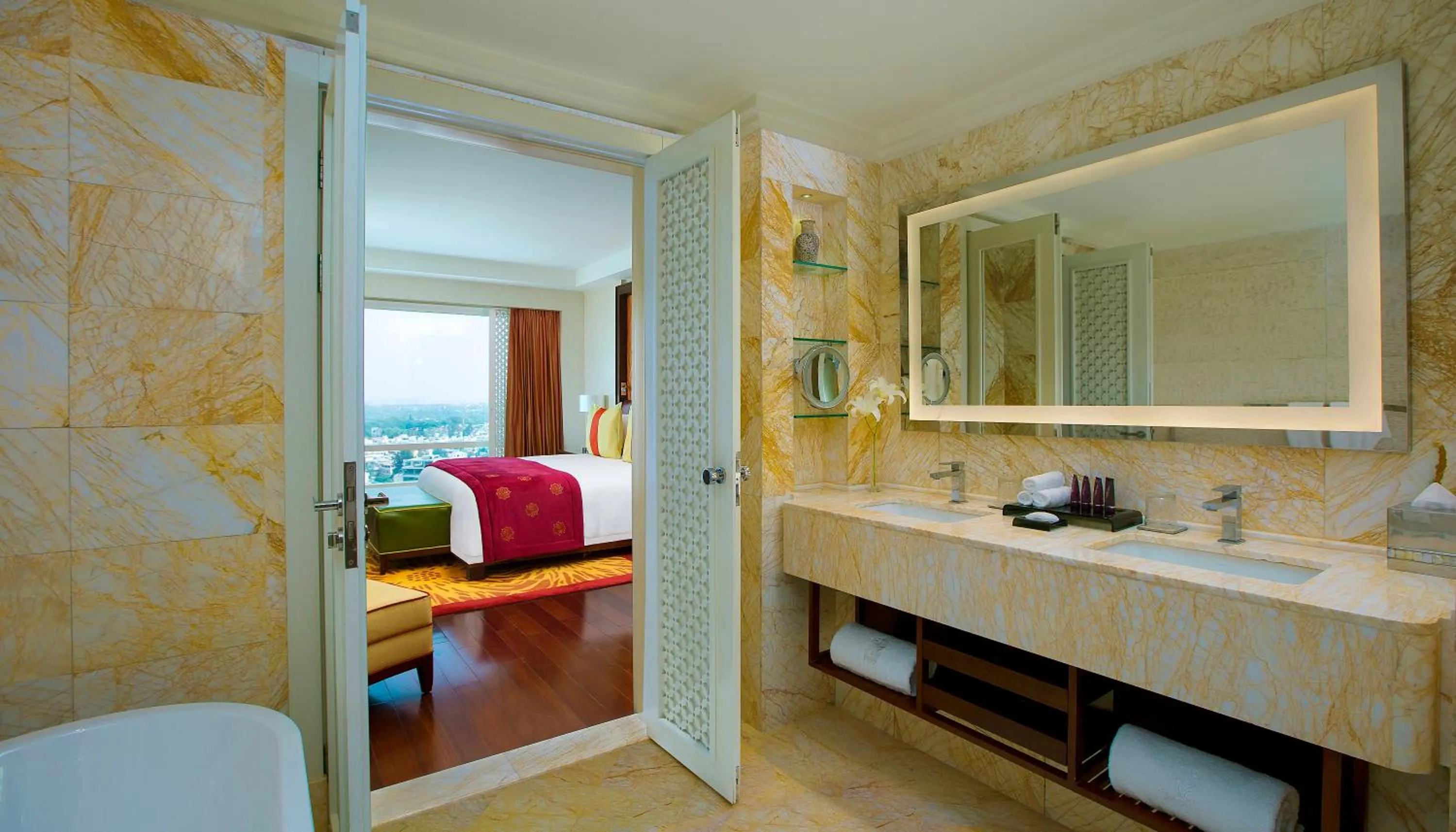 Bathroom, Bed in The Ritz-Carlton, Bangalore