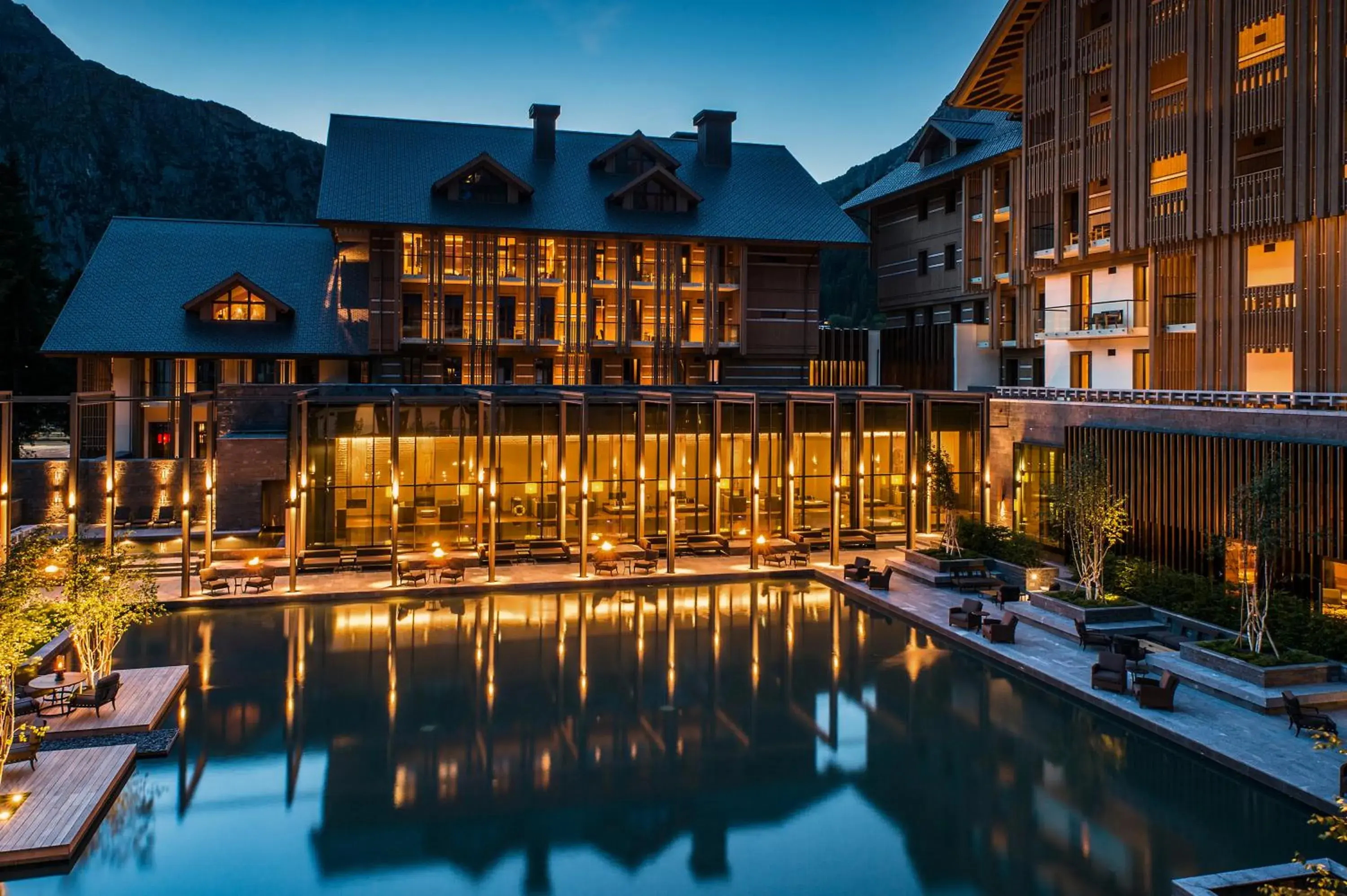 Inner courtyard view in The Chedi Andermatt Inner courtyard view in The Chedi Andermatt