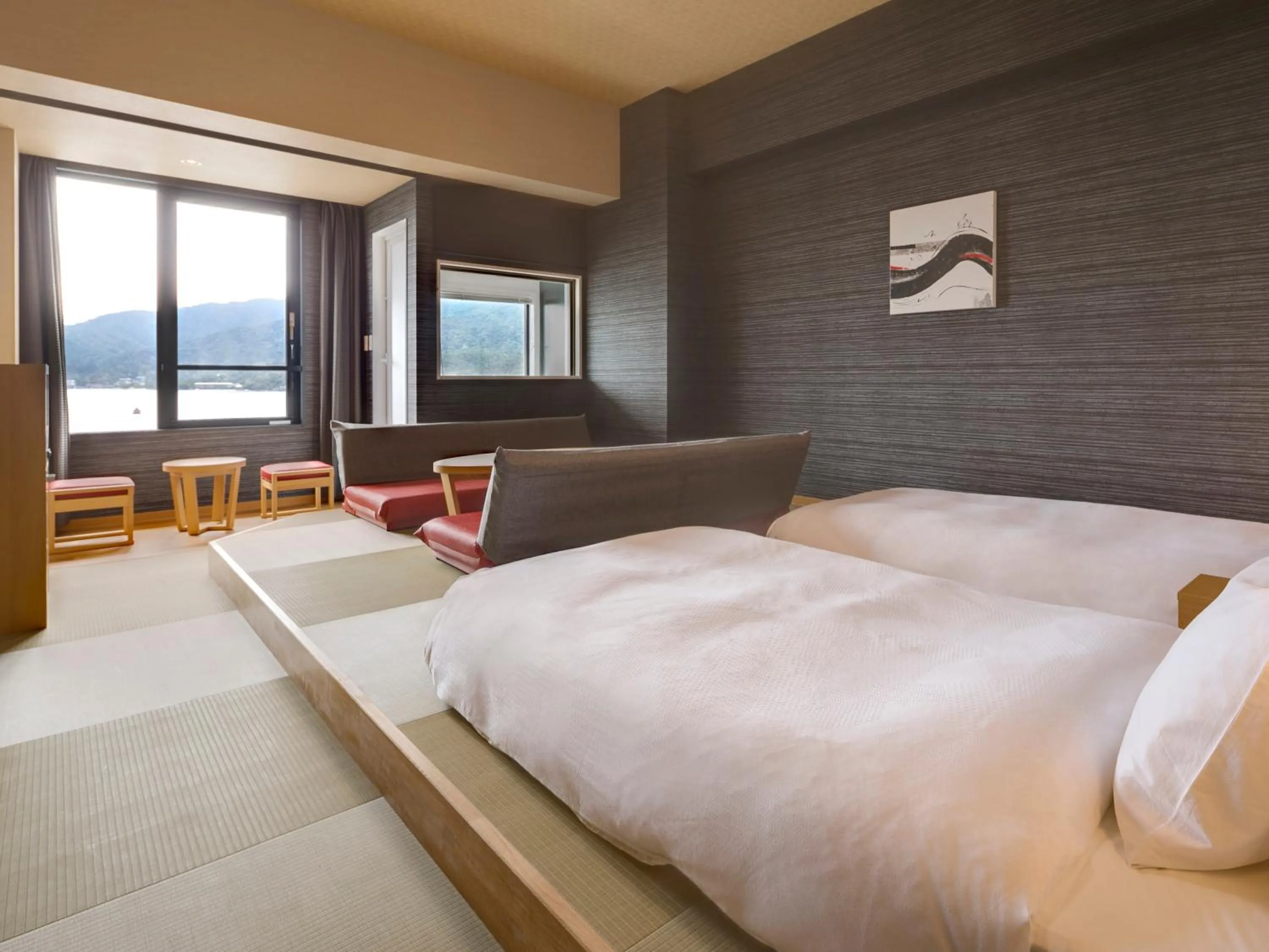Photo of the whole room, Bed in Grandvrio Hotel Miyajima Wakura - ROUTE INN HOTELS -