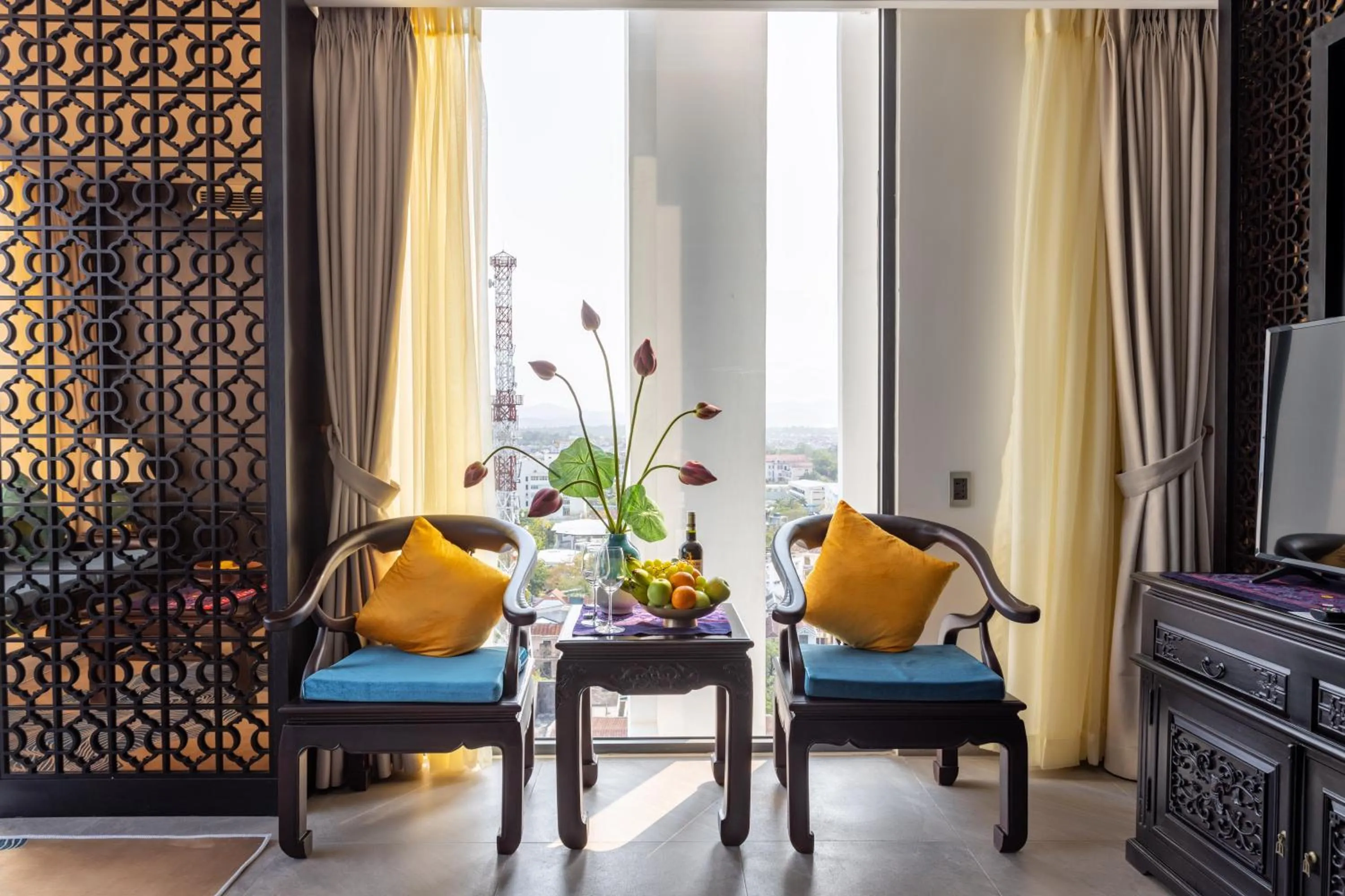 Seating area in White Lotus Hue Hotel