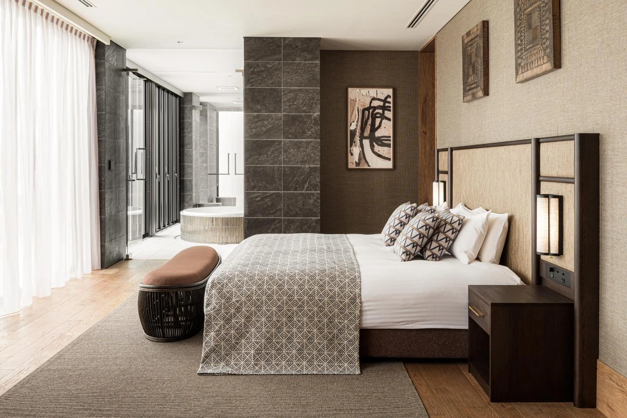 Photo of the whole room, Bed in UMITO Okinawa Onnason