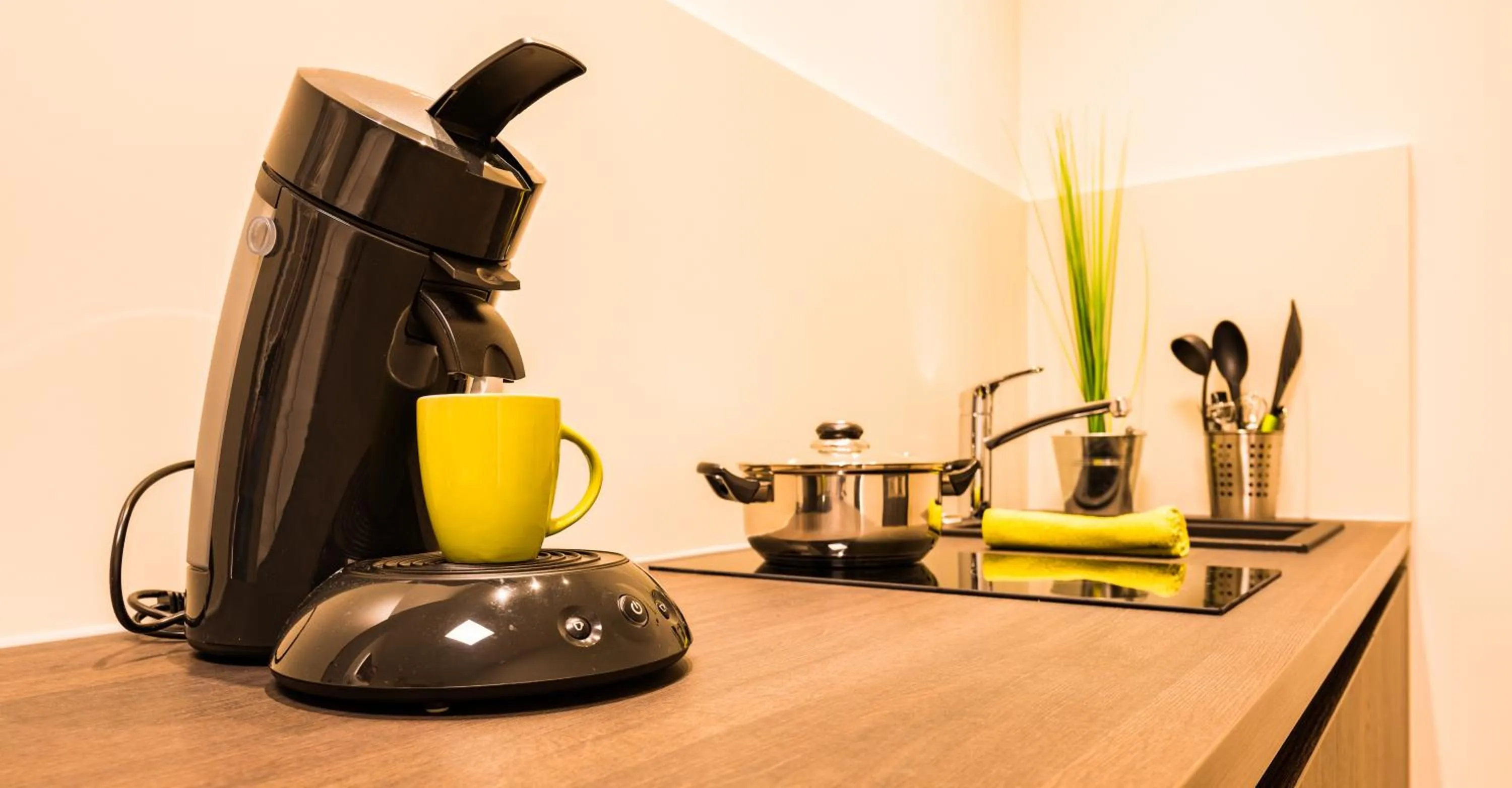 Kitchen or kitchenette in sevenDays Hotel BoardingHouse Mannheim