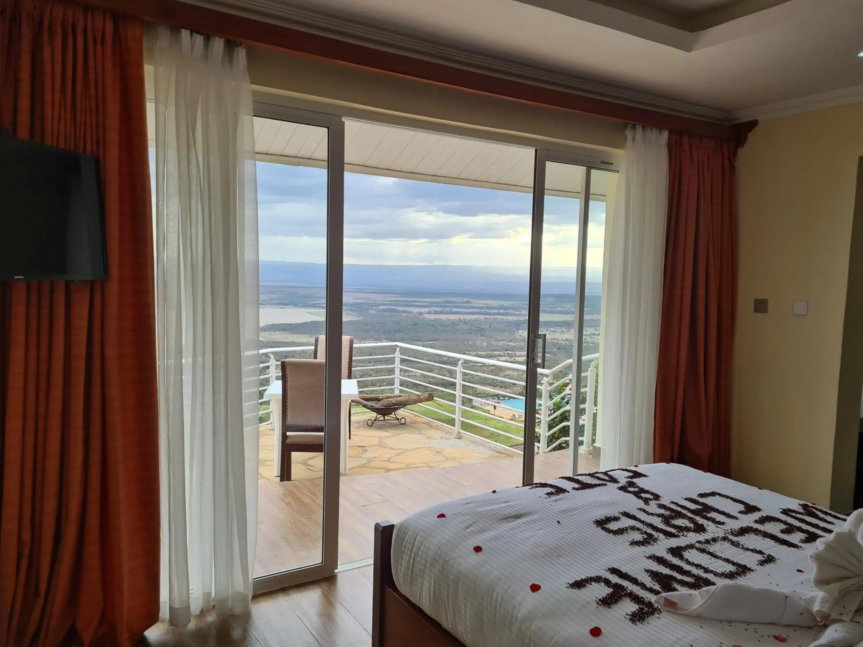 Balcony/Terrace, Bed in Lake Elementaita Mountain Lodge Balcony/Terrace, Bed in Lake Elementaita Mountain Lodge