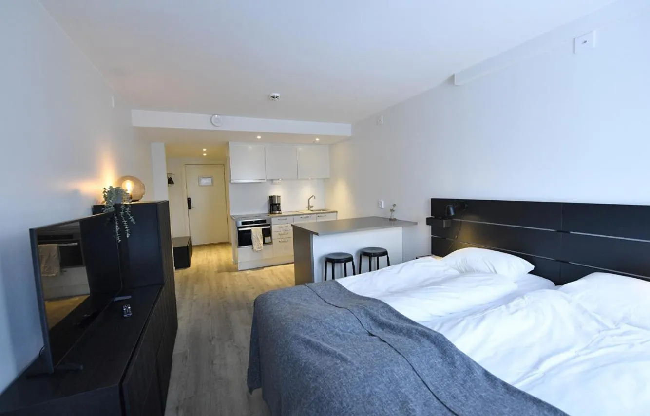 Bed in Lägenhetshotell Varvet