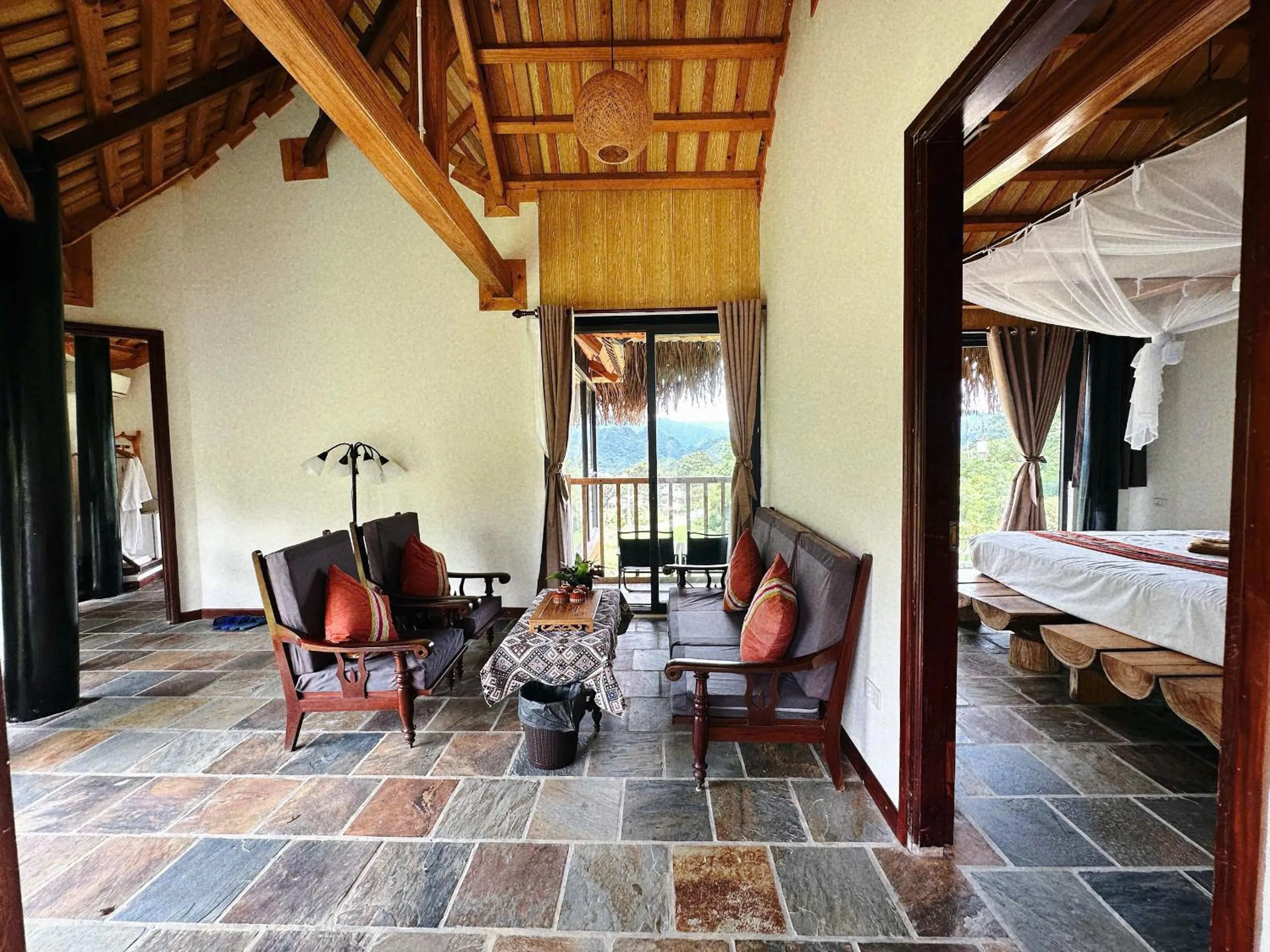 Living room in Pu Luong Jungle Lodge