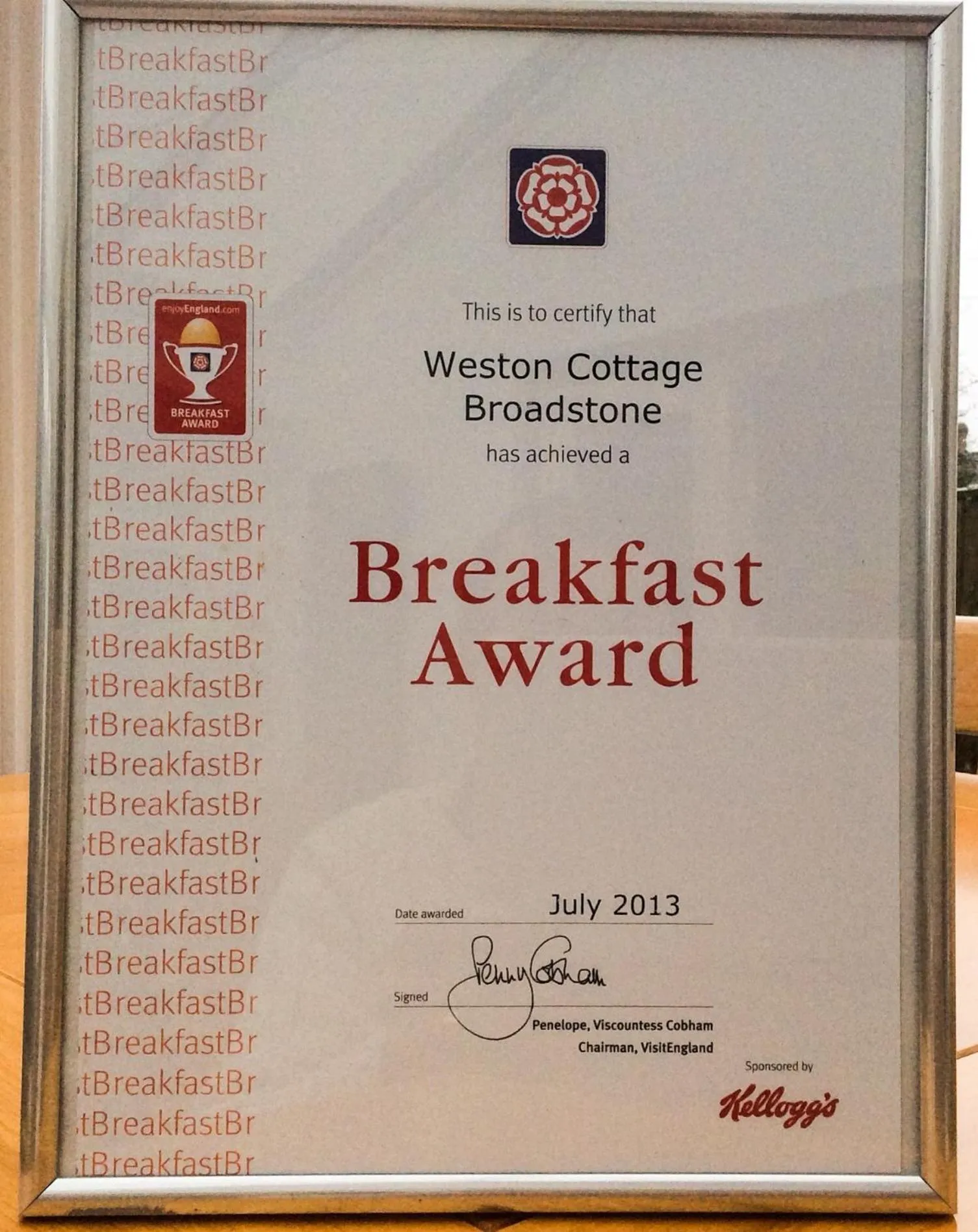 Logo/Certificate/Sign in Weston Cottage