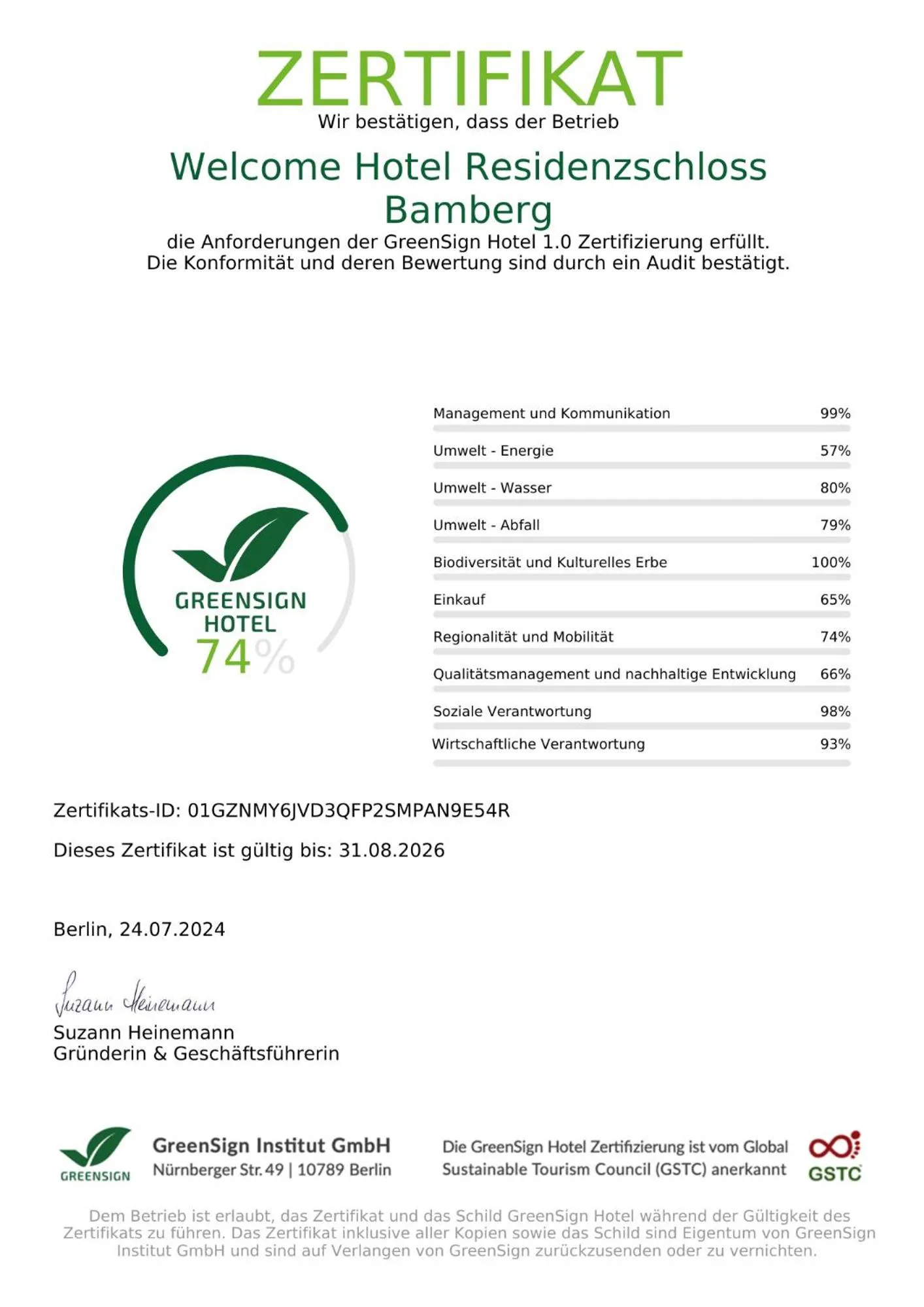 Logo/Certificate/Sign in Welcome Hotel Residenzschloss Bamberg