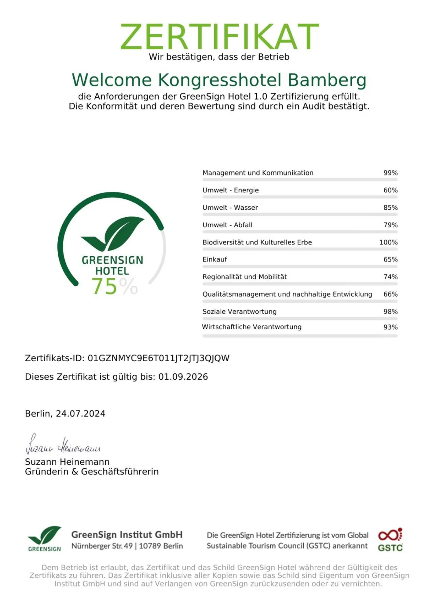 Logo/Certificate/Sign in Welcome Kongress Hotel Bamberg
