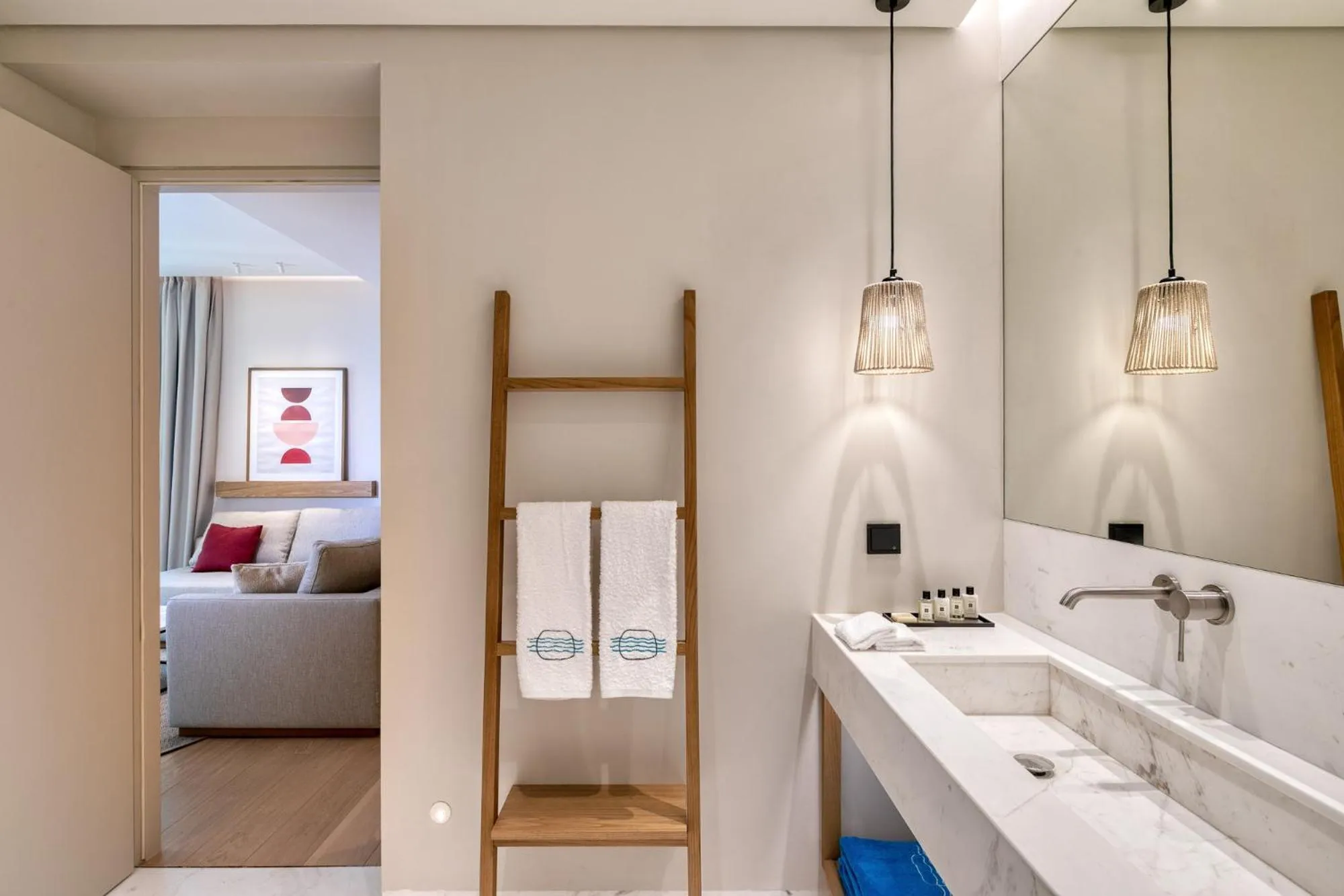 Bathroom, Bed in Vathi Cove Luxury Resort & Spa - Adults Friendly 14 plus