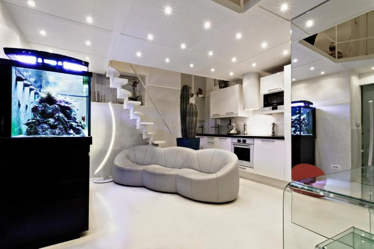 Living room in Stylish,luxury duplex Paris city center