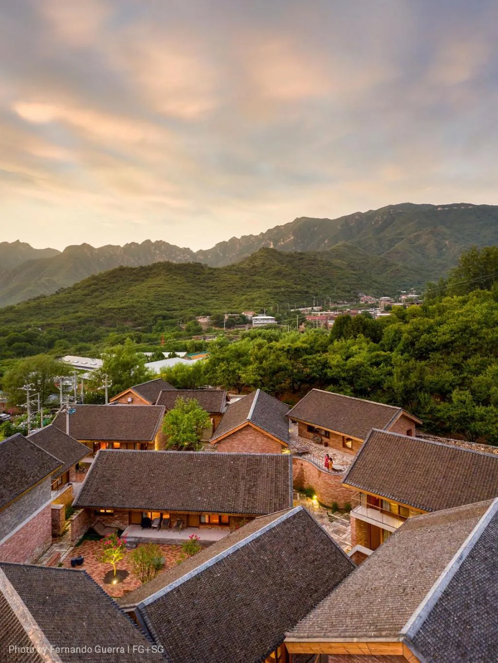 Bird's eye view in Sansa Village Boutique Hotel at Mutianyu Great Wall Adjoin to Mutianyu Great Wall - Room with the View of Great Wall - Jacuzzi with the View of Great Wall - Vehicle Shuttle Service - International Catering - SPA& Nail Beauty Facilities