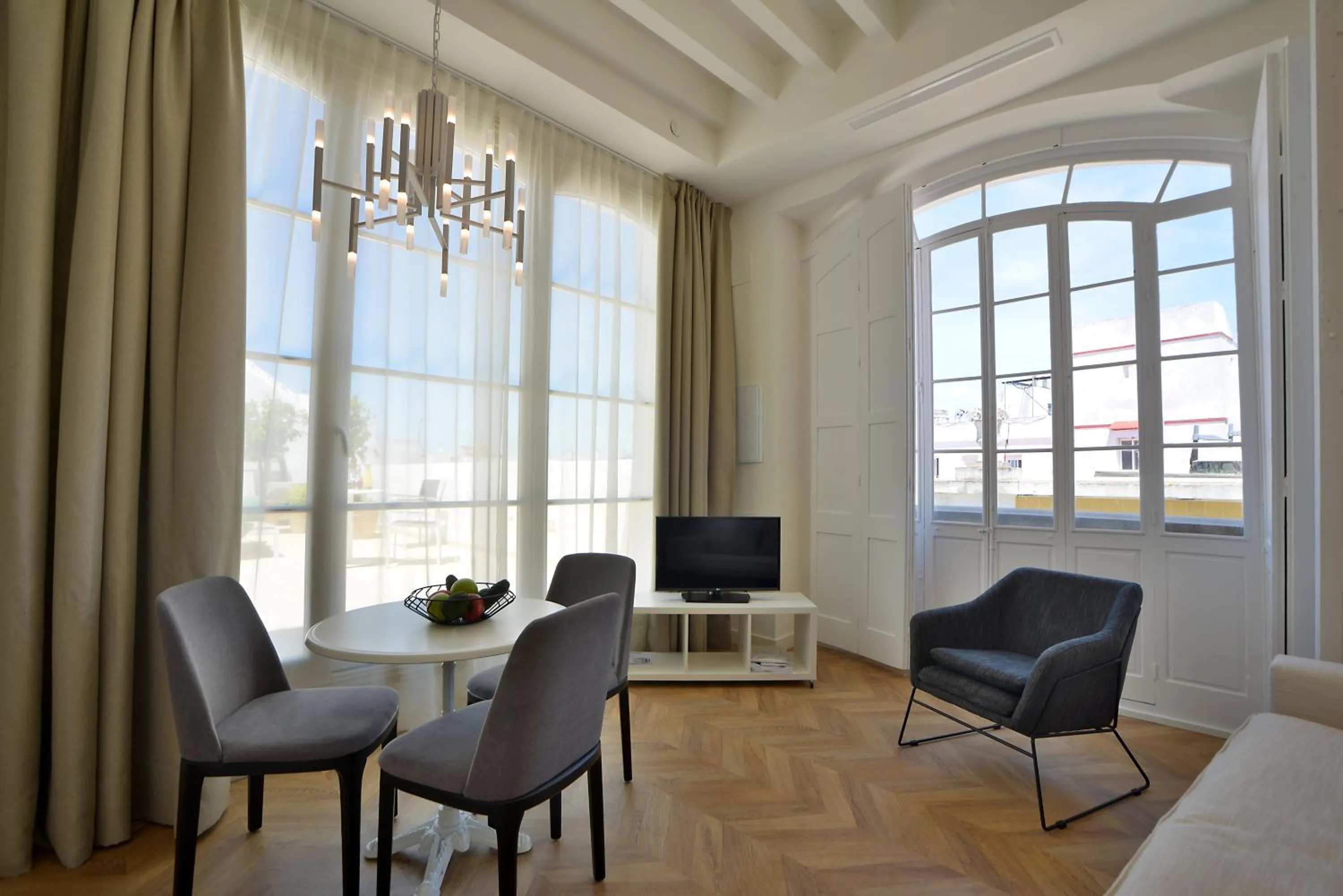 Living room in Plaza Mina Suites - Adults Recommended by Luxury Suites Cadiz