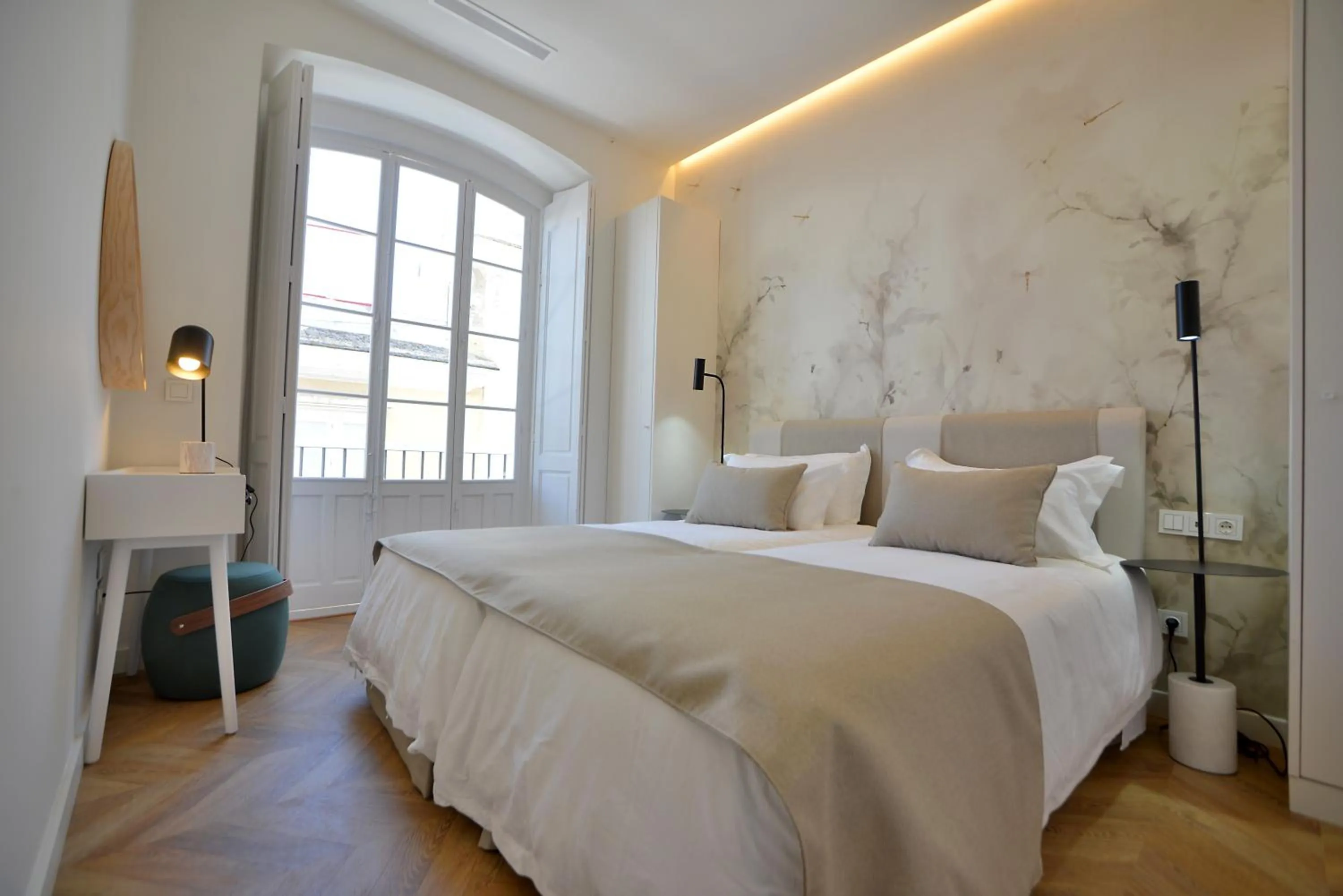 Bedroom, Bed in Plaza Mina Suites - Adults Recommended by Luxury Suites Cadiz