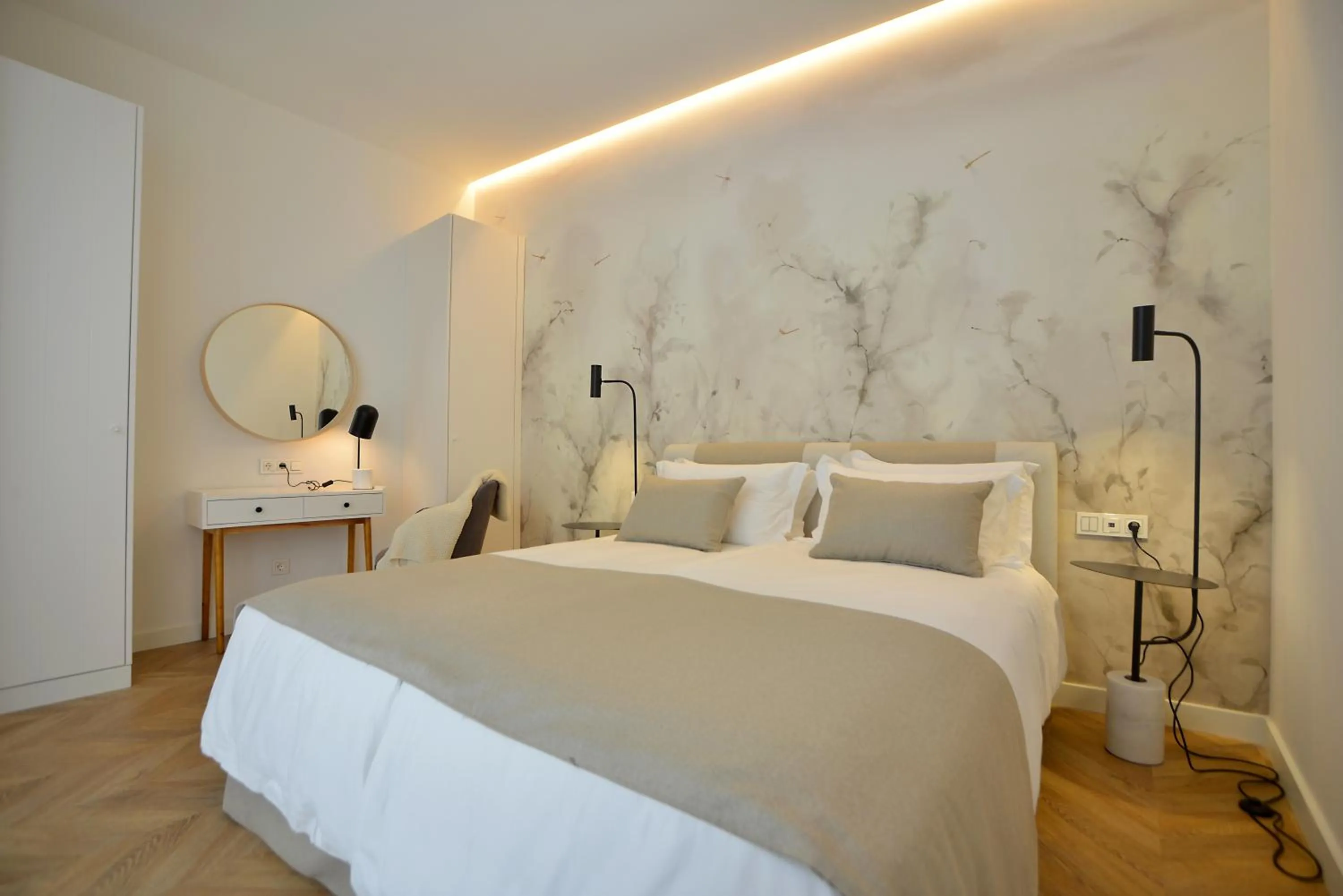 Bedroom, Bed in Plaza Mina Suites - Adults Recommended by Luxury Suites Cadiz