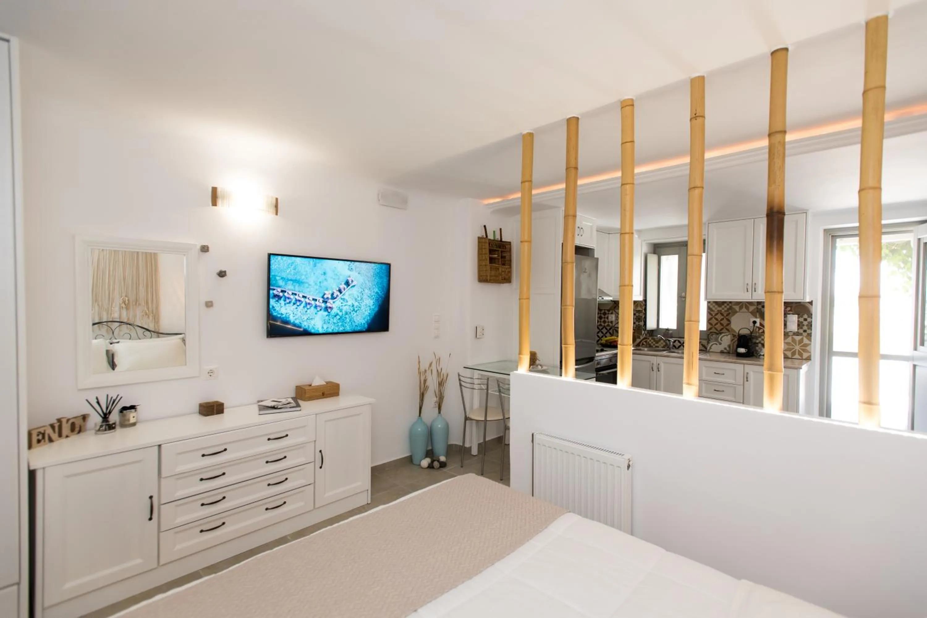 Bed in Mykonos Dot Apartments