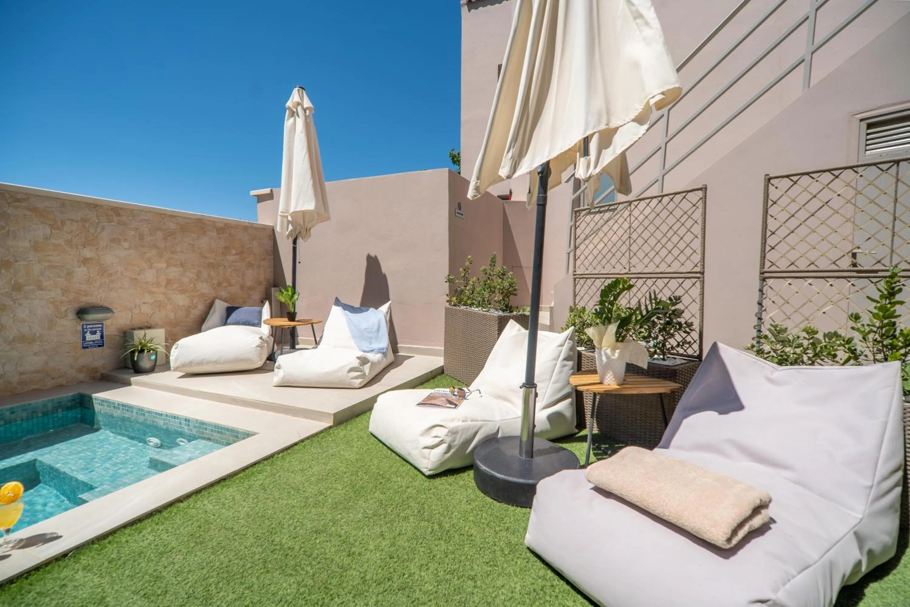 Patio in Aegean Breeze Luxury Apartments next to the sea