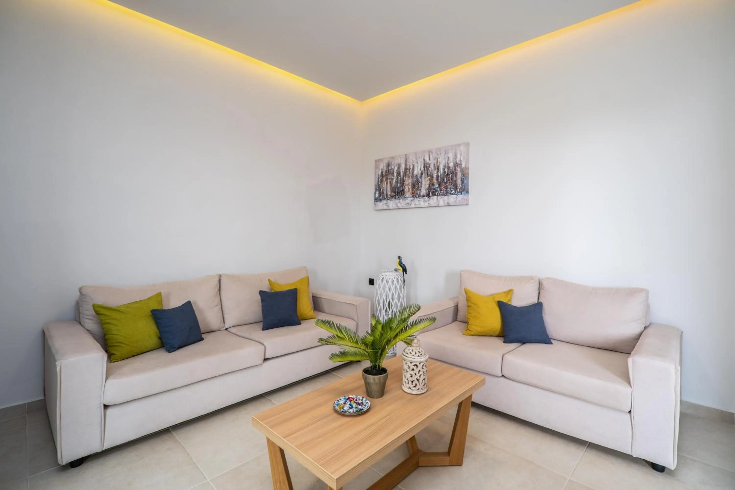 Living room in Aegean Breeze Luxury Apartments next to the sea