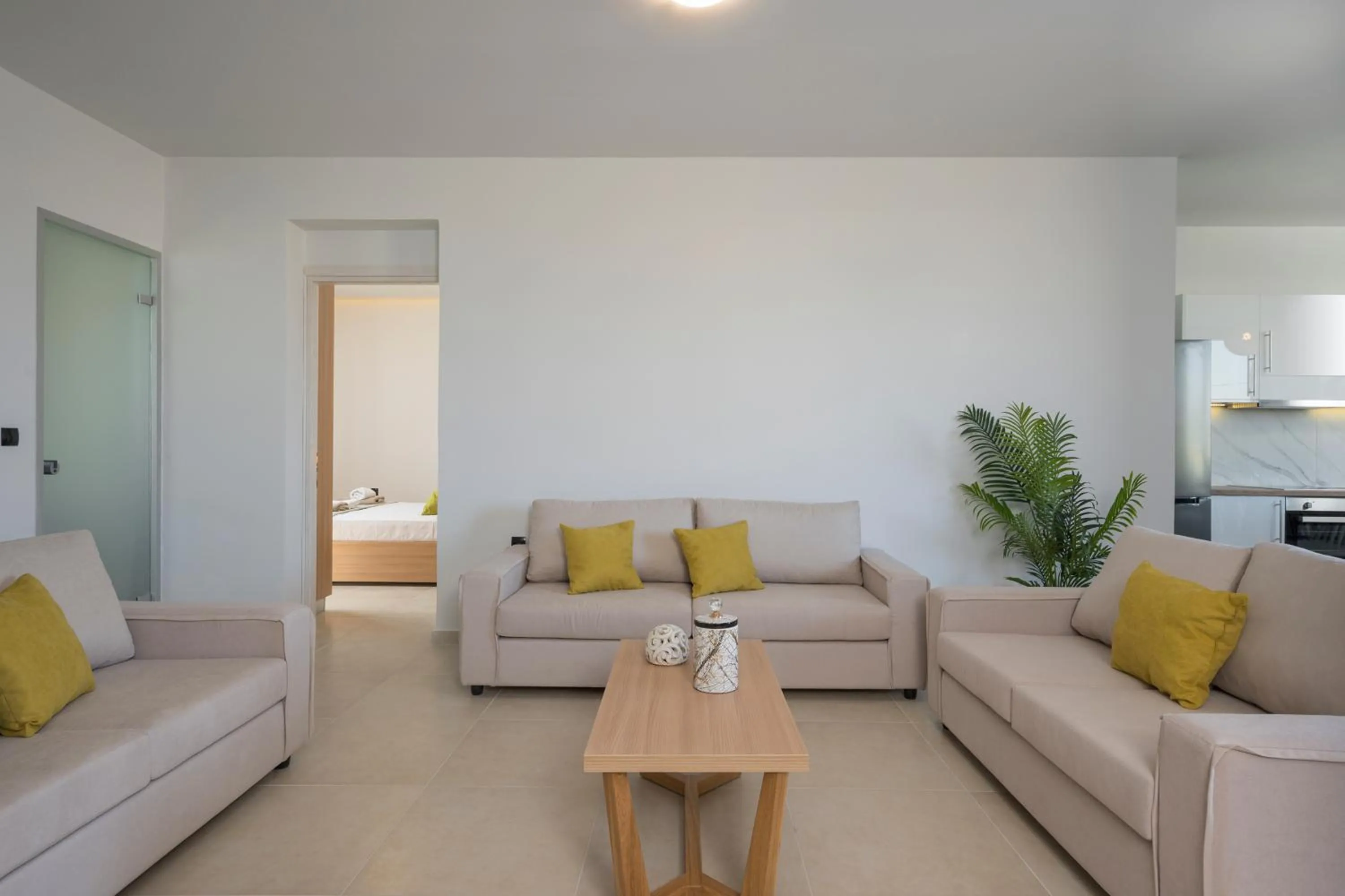Living room in Aegean Breeze Luxury Apartments next to the sea