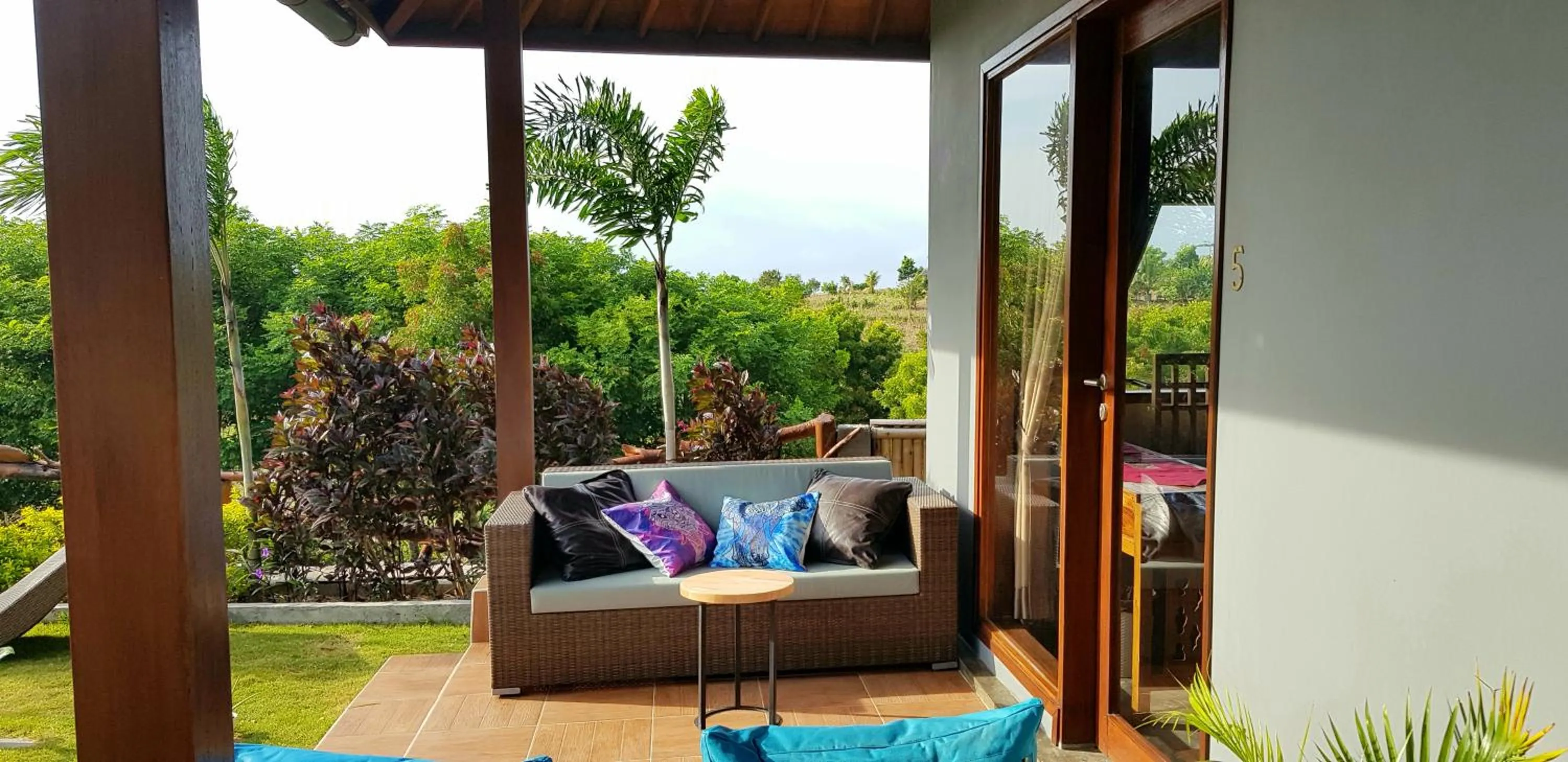 Patio in Ombak Resort at Ekas , a luxury surf and kite destination, Close to Inside Ekas beach
