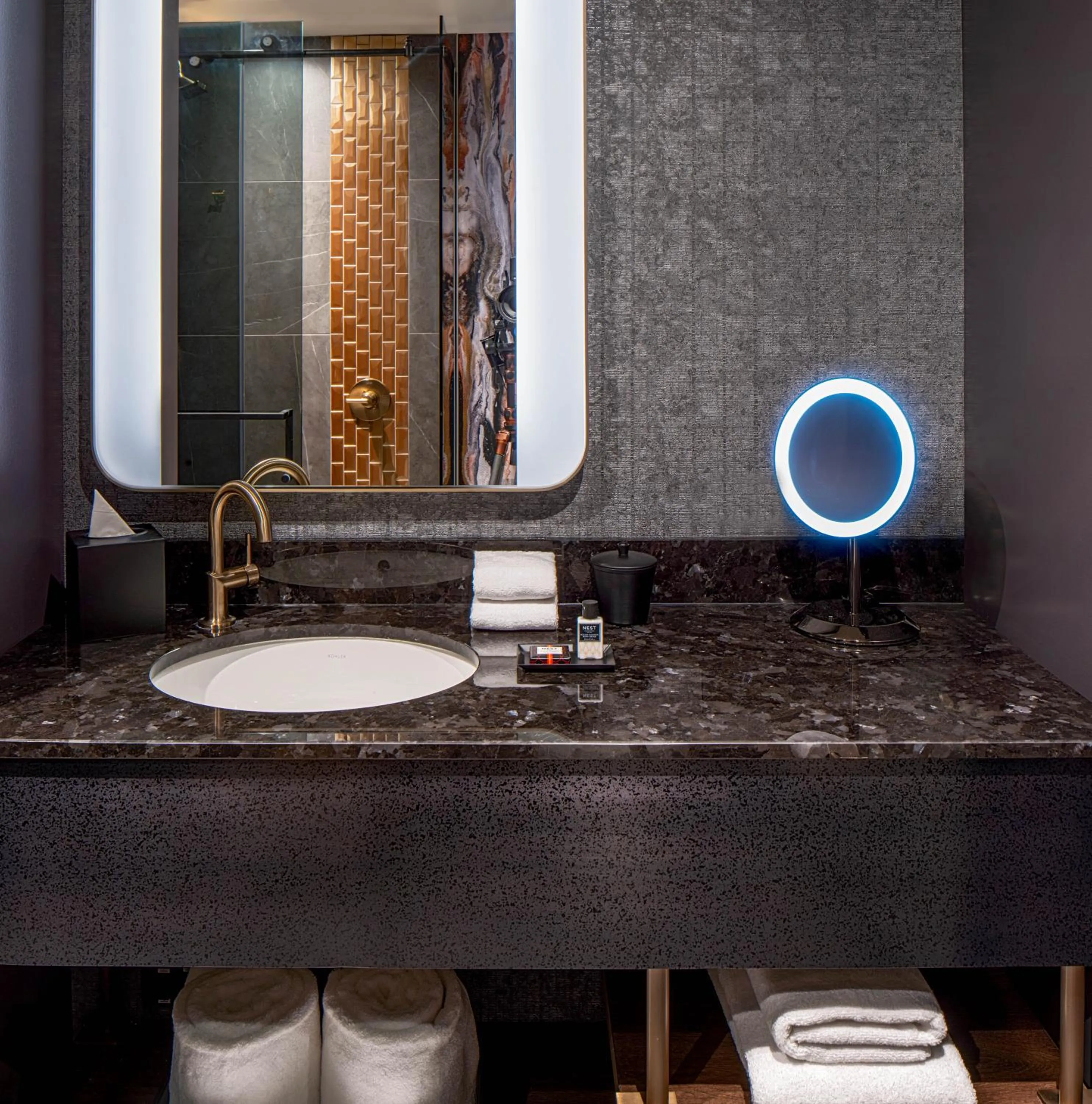 Bathroom in The Industrialist Hotel, Pittsburgh, Autograph Collection
