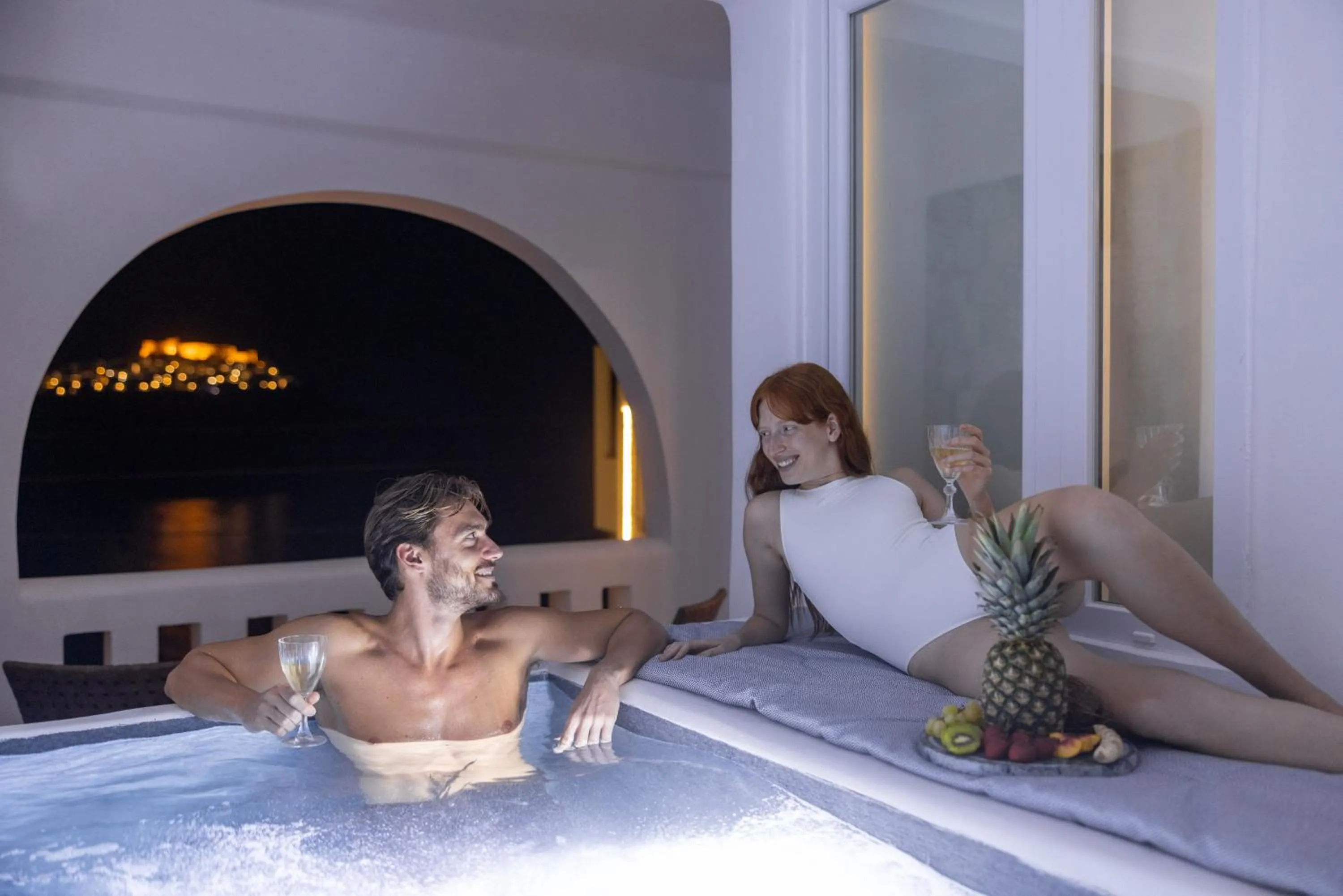 People in Infinity Blue Boutique Hotel Astypalaia