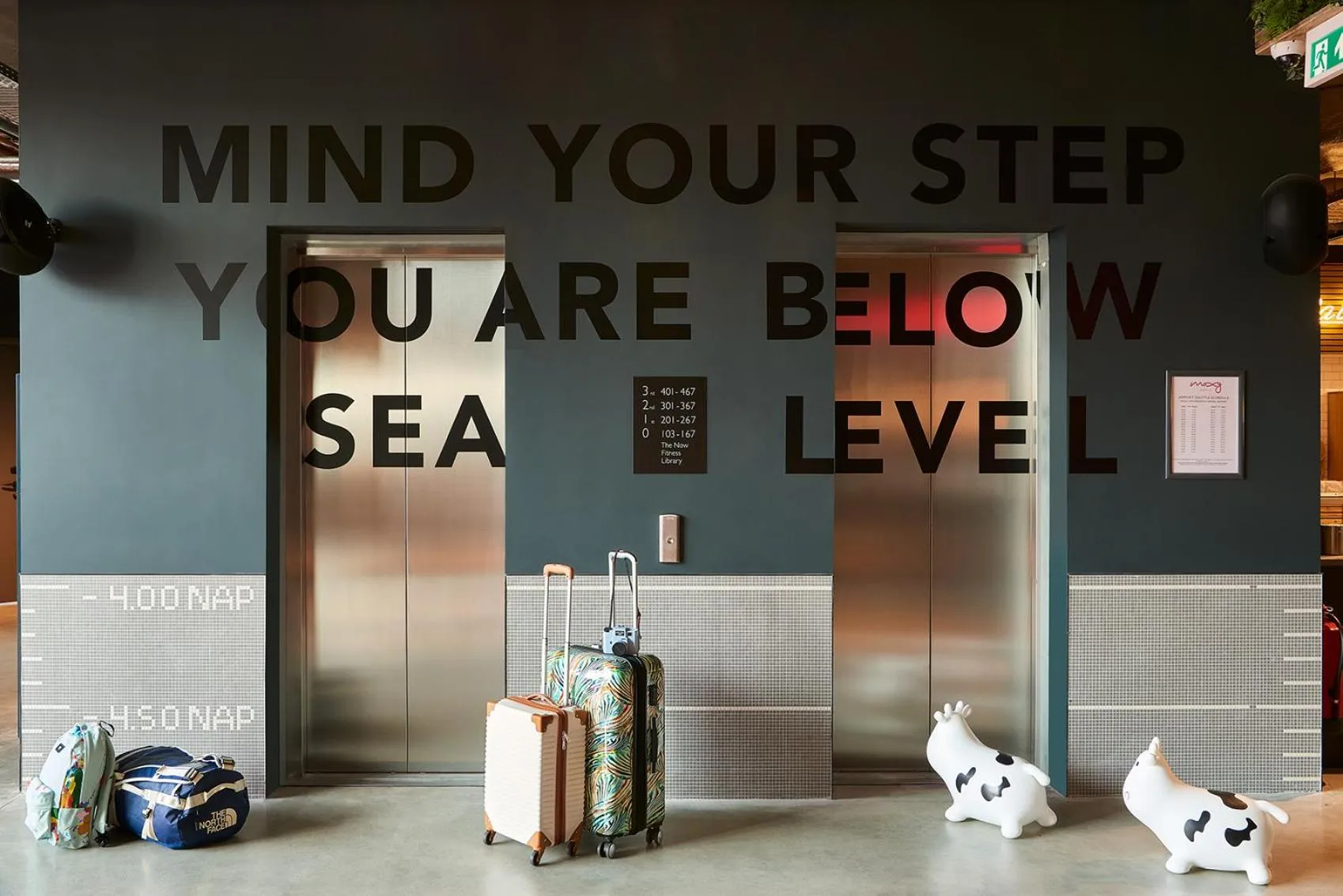 elevator in Moxy Amsterdam Schiphol Airport