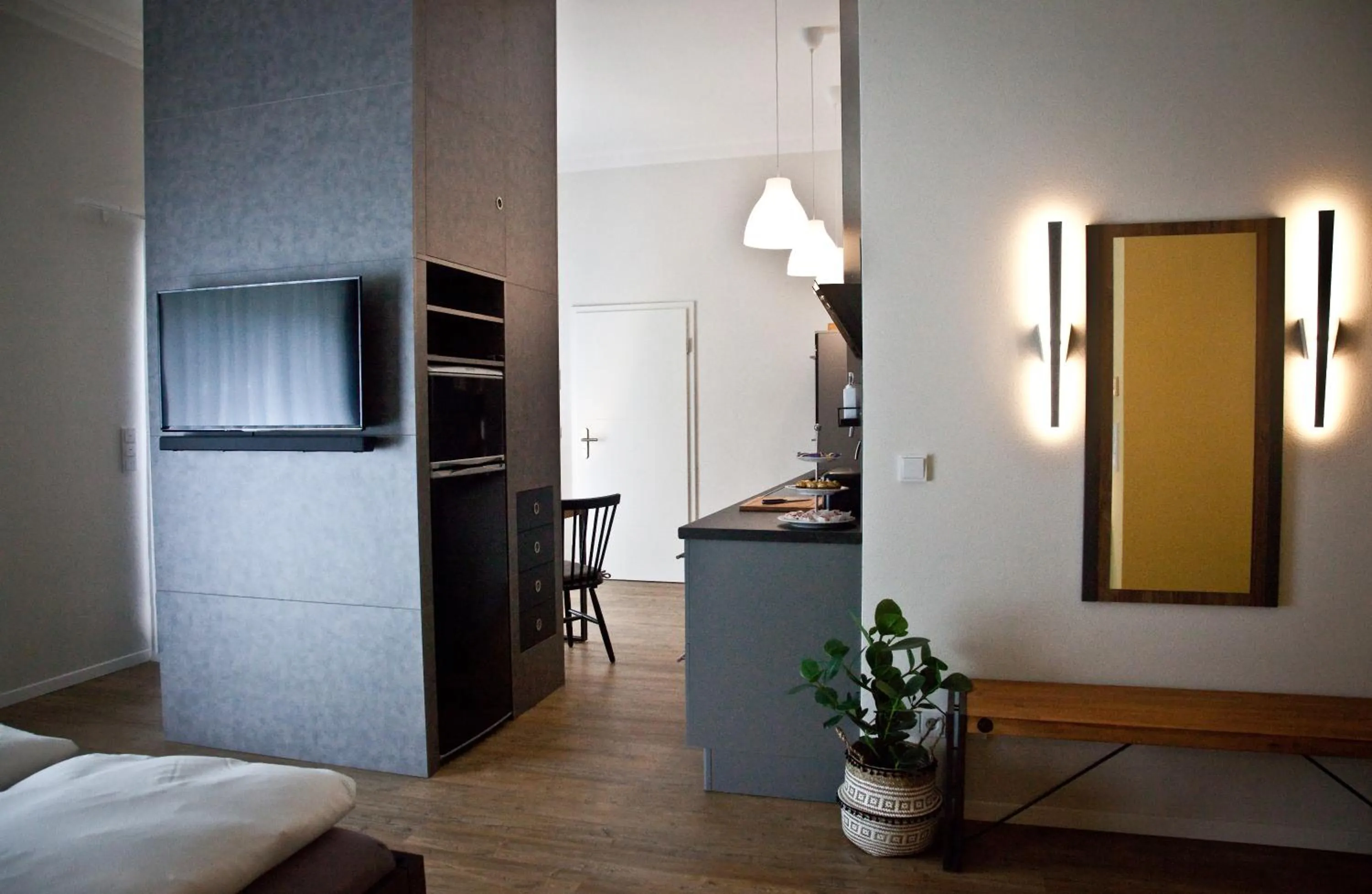 Kitchen or kitchenette, Bed in Lohwald-Appartment