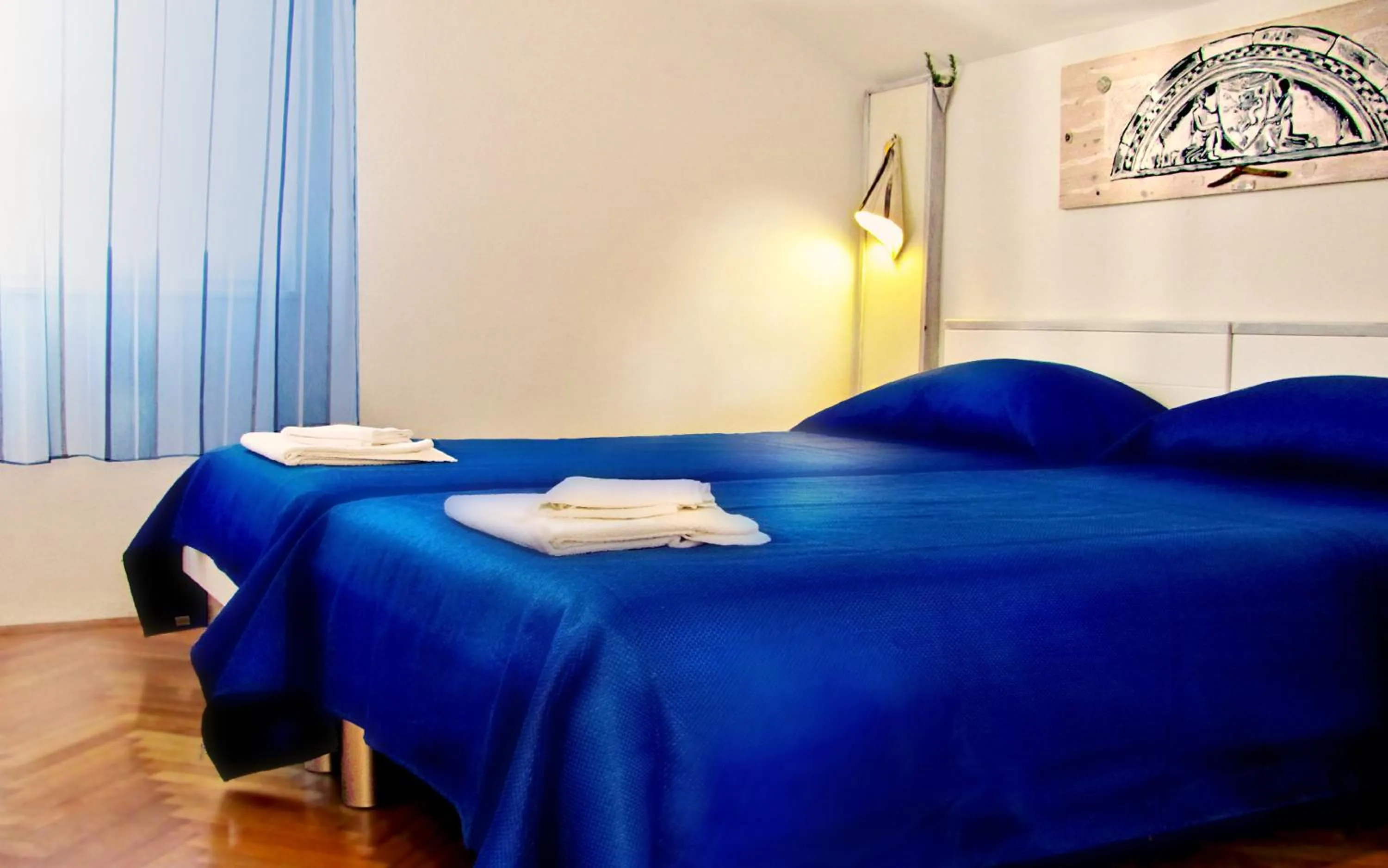 Bedroom, Bed in Beautiful apartment for two persons with sea view in Trogir near the beach