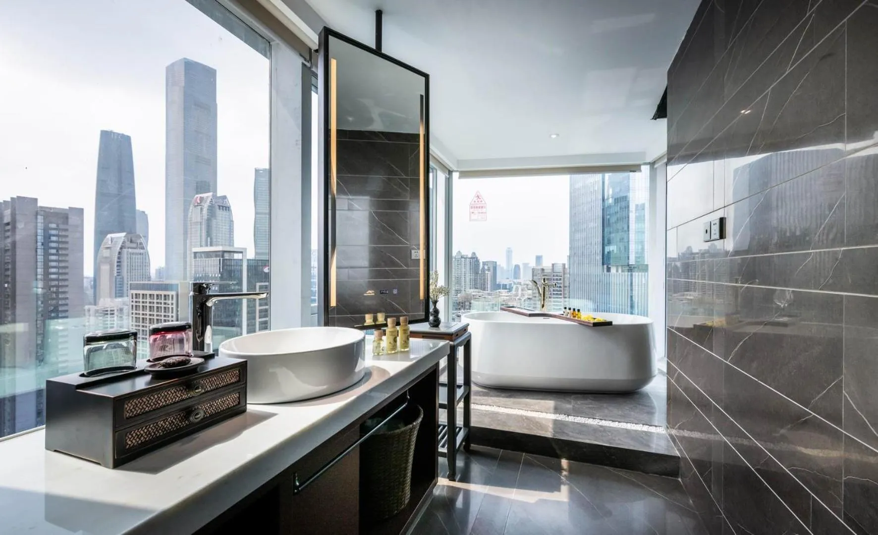 Bathroom in Elegant Hotel Guangzhou Zhujiang New Town Canton Tower- Free Shuttle Bus to Canton Fair Complex during Canton Fair period