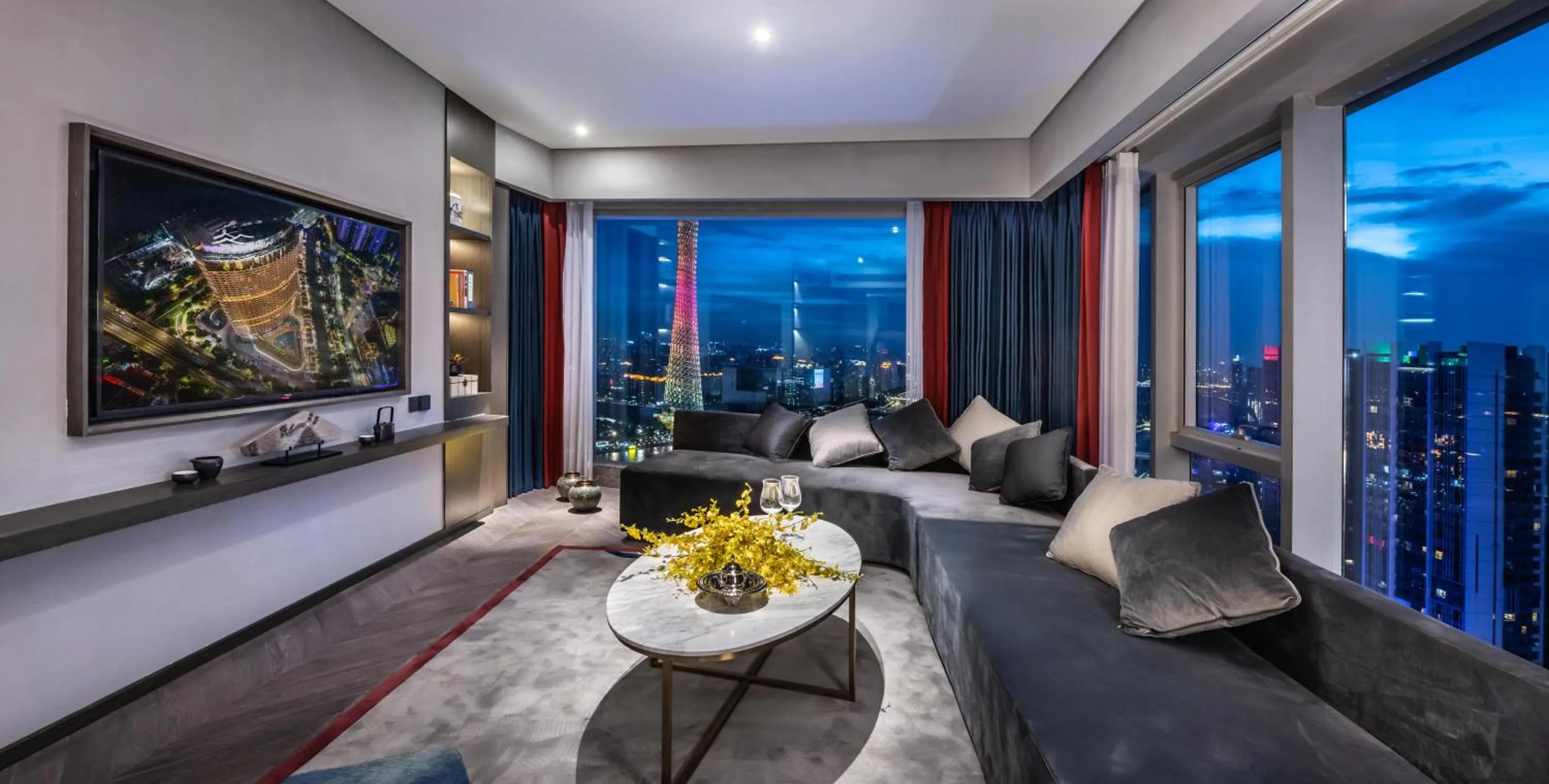 Living room in Elegant Hotel Guangzhou Zhujiang New Town Canton Tower- Free Shuttle Bus to Canton Fair Complex during Canton Fair period
