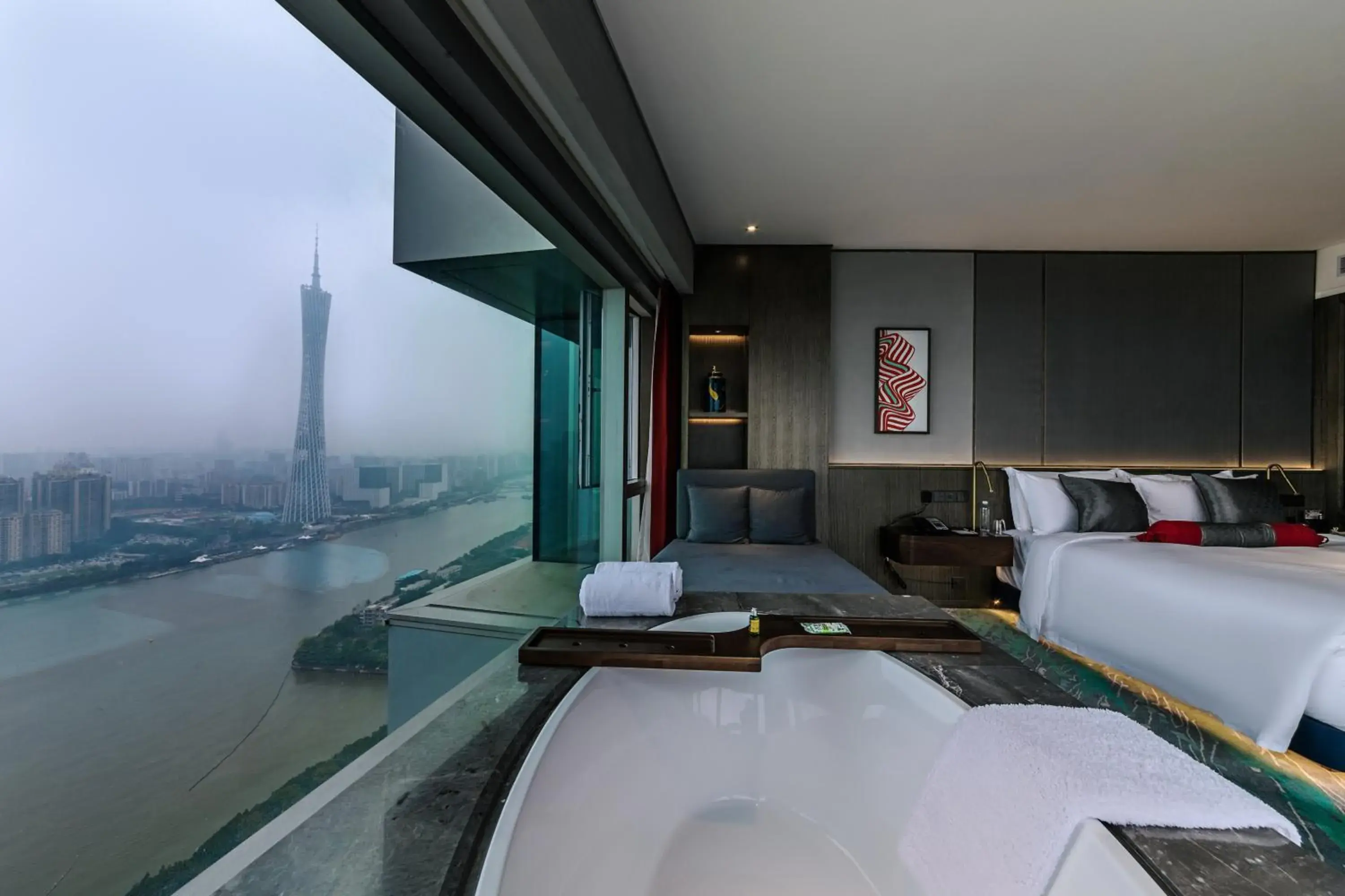 View (from property/room), Bed in Elegant Hotel Guangzhou Zhujiang New Town Canton Tower View (from property/room), Bed in Elegant Hotel Guangzhou Zhujiang New Town Canton Tower