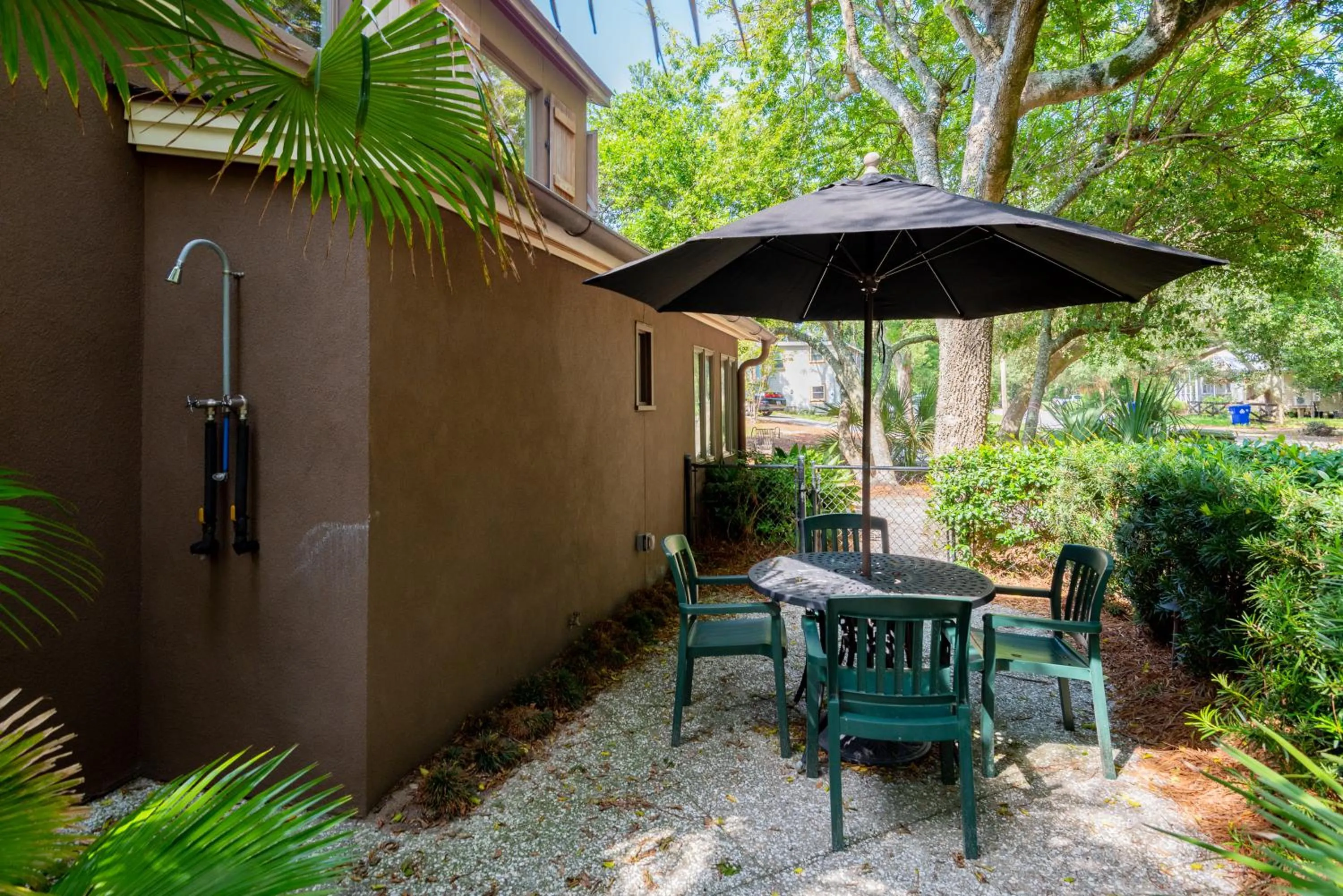 Patio in Folly Vacation 620 apartment w/bonus room, one block to the beach & pet friendly