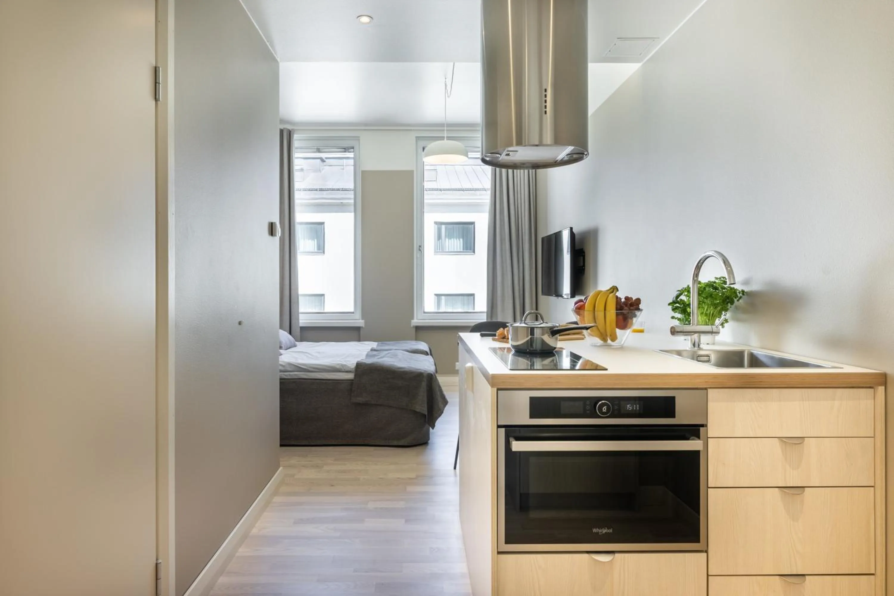 Kitchen or kitchenette, Bed in Forenom Aparthotel Vaasa