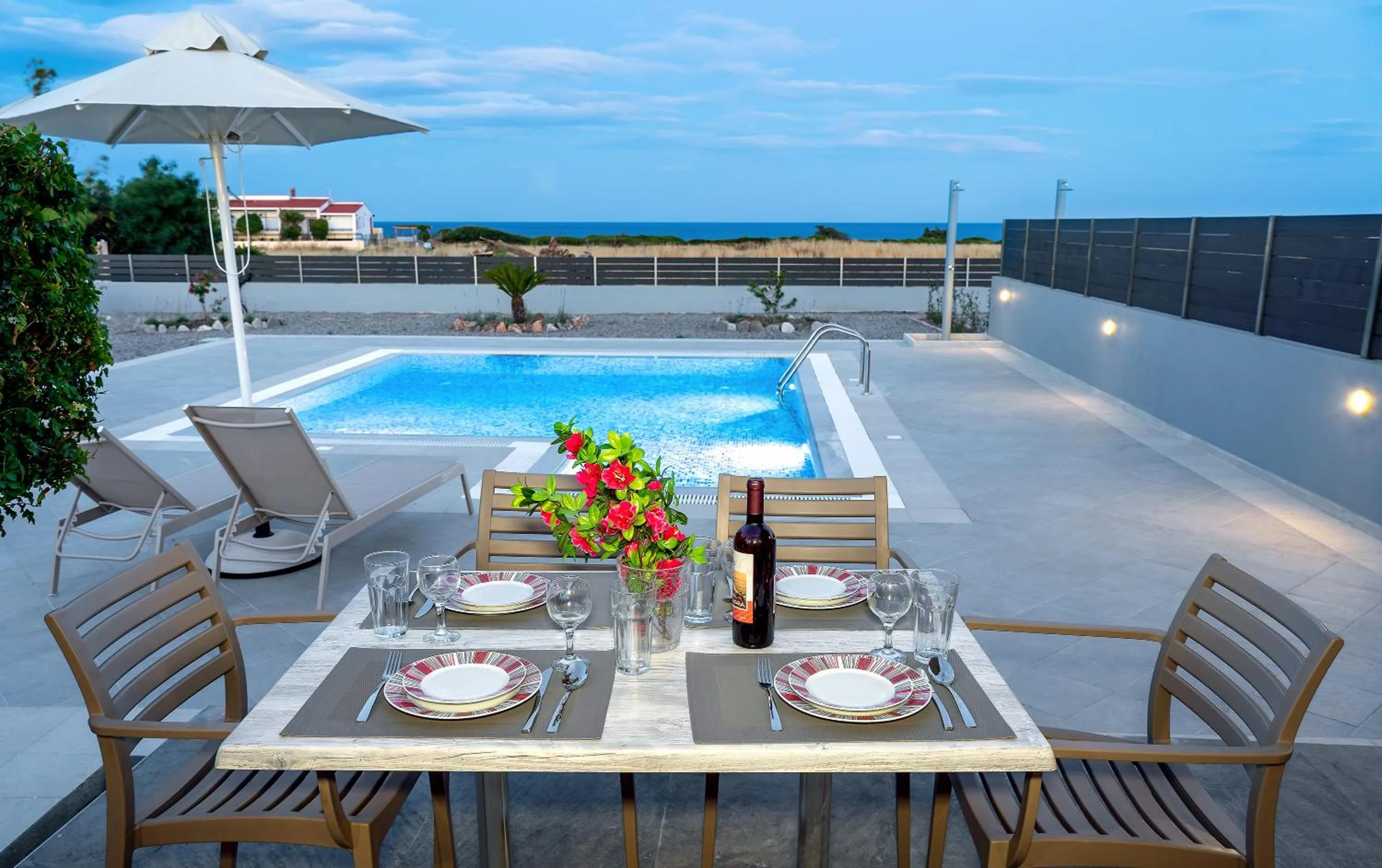 Pool view in Aegean Horizon apartments