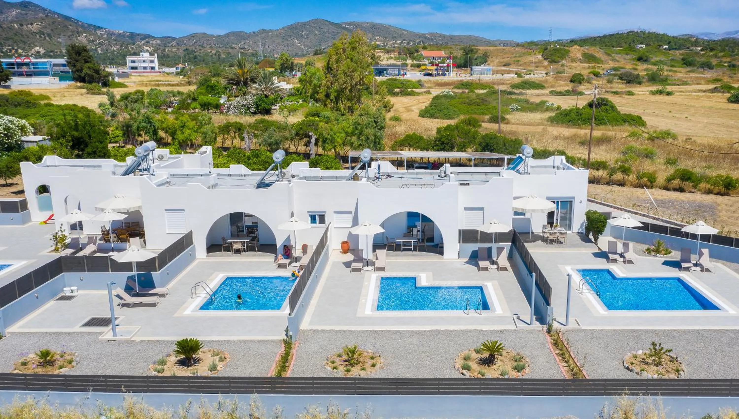 Pool view in Aegean Horizon apartments