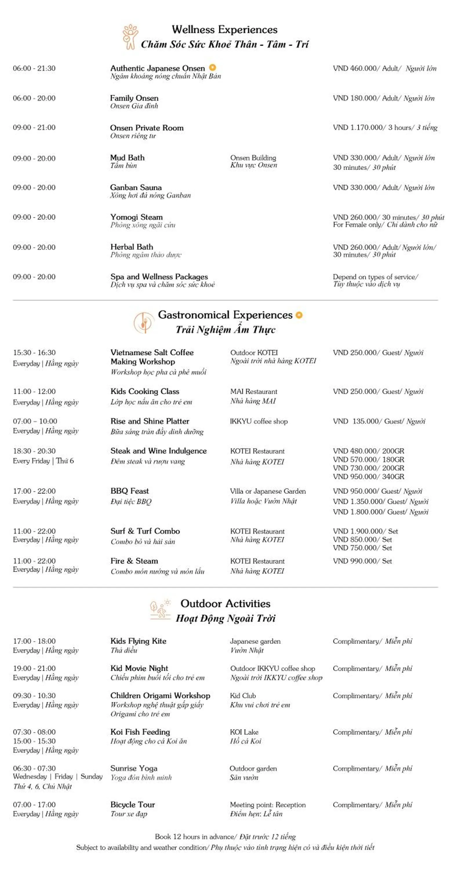 Activities in Kobi Onsen Resort Hue, Affiliated by Melia